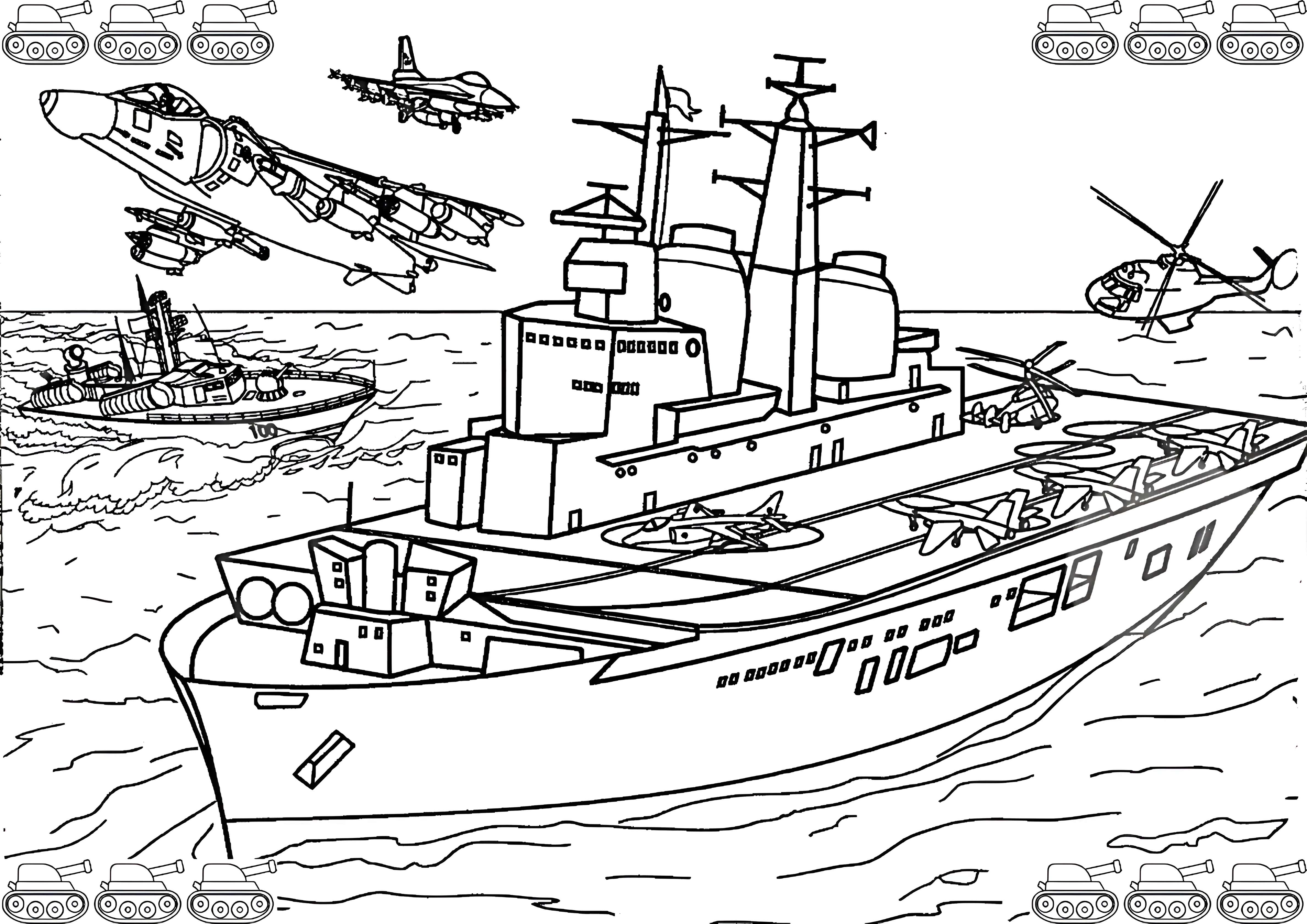 Военная техника в море №9090. Раскраски по возрастам и полу. Раскраски для мальчиков.