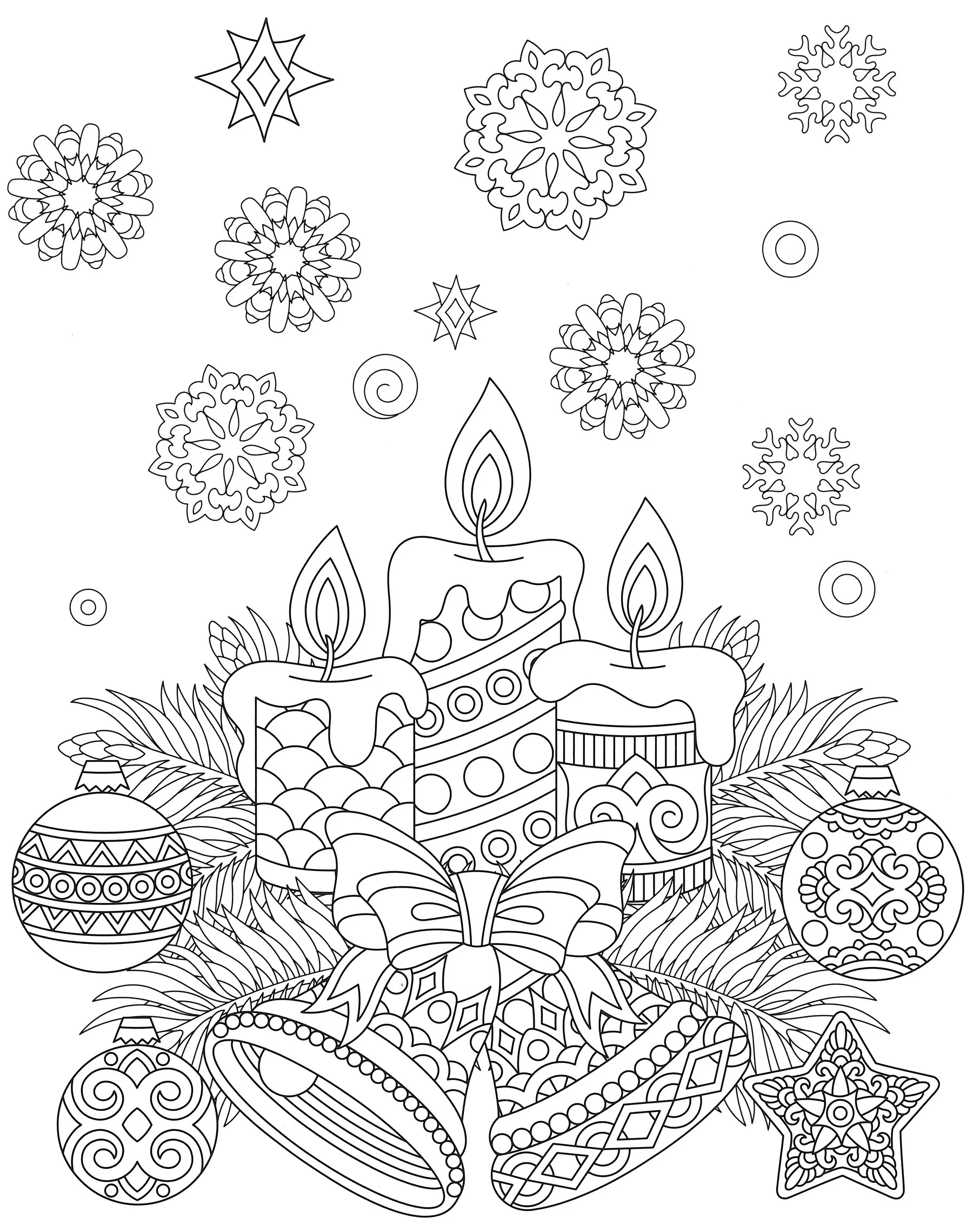 Новогодние свечи №13321. Праздничные и сезонные раскраски. Новогодние раскраски.