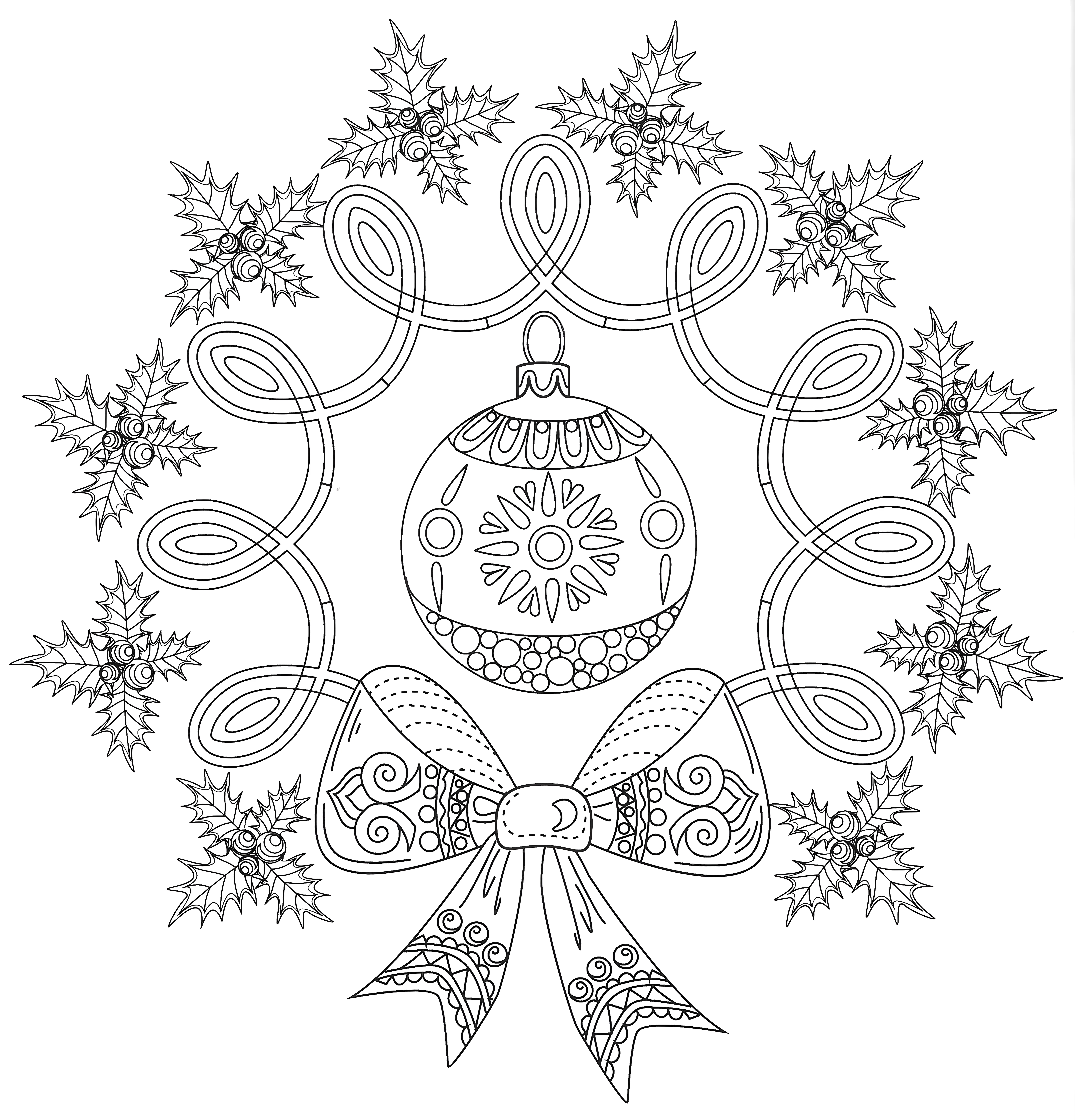 Новогодний узор №13347. Праздничные и сезонные раскраски. Новогодние раскраски.