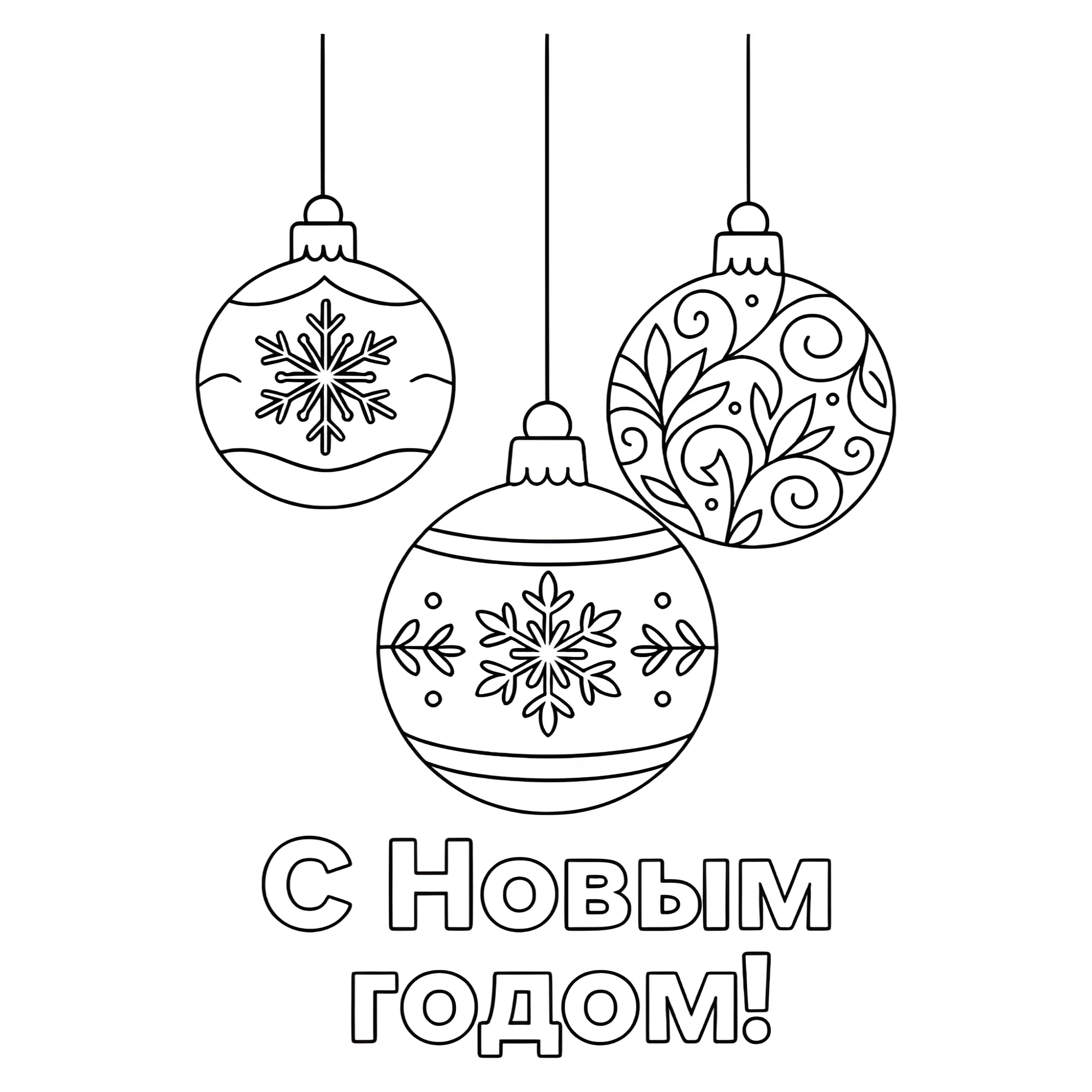 Раскраска Три ёлочных шара №13731. Праздничные и сезонные раскраски. Новогодние раскраски.