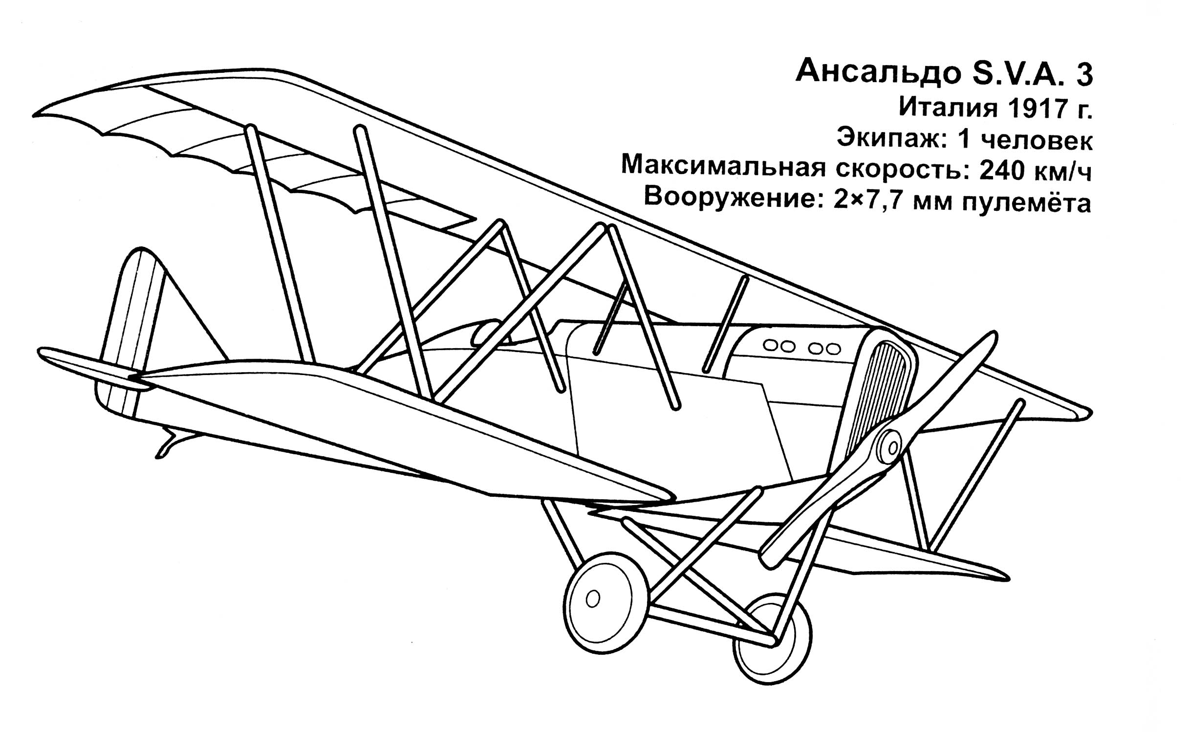 Ансальдо S.V.A 3 №11892. Раскраски по возрастам и полу. Раскраски для мальчиков (техника).