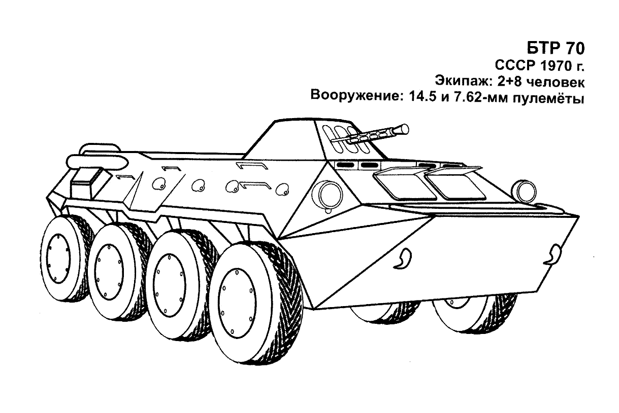 БТР 70 Раскраски военная техника №11826. Раскраски по возрастам и полу. Раскраски для мальчиков (техника).