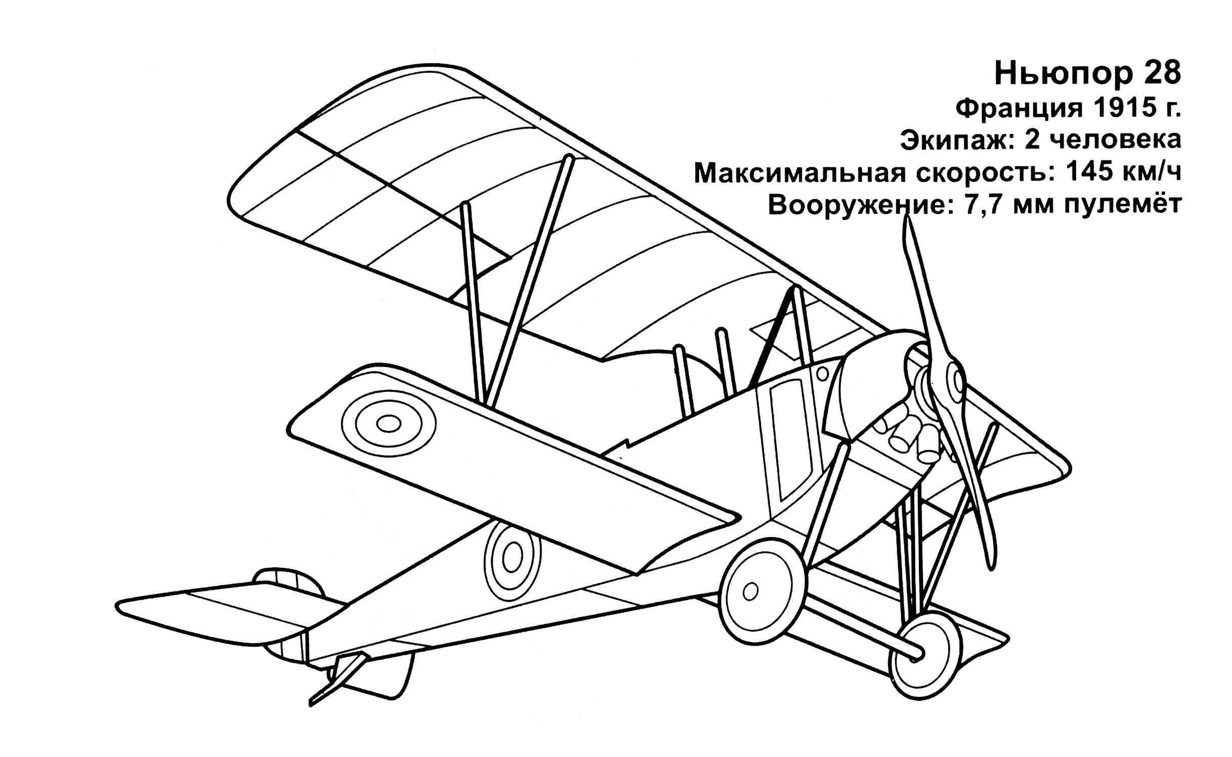 Ньюпор 28 №11904. Раскраски по возрастам и полу. Раскраски для мальчиков (техника).