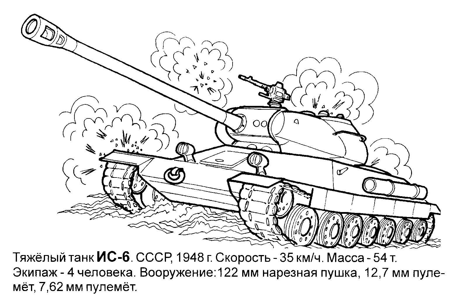 Танк ИС-6 Раскраски военная техника для мальчиков №11832. Раскраски по возрастам и полу. Раскраски для мальчиков (техника).