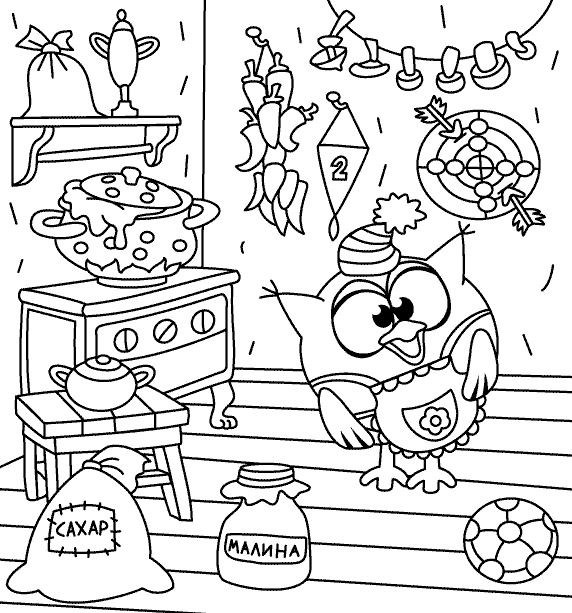 Смешарики готовят варенье №4450. Популярные раскраски. Раскраски из мультиков.