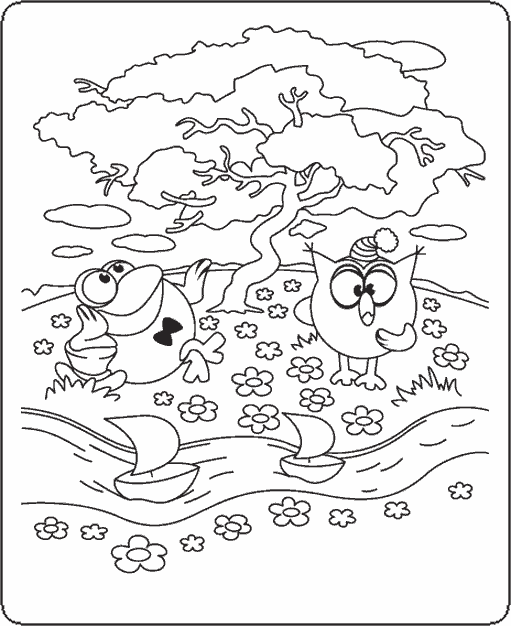 Смешарики на лугу №4813. Популярные раскраски. Раскраски из мультиков.