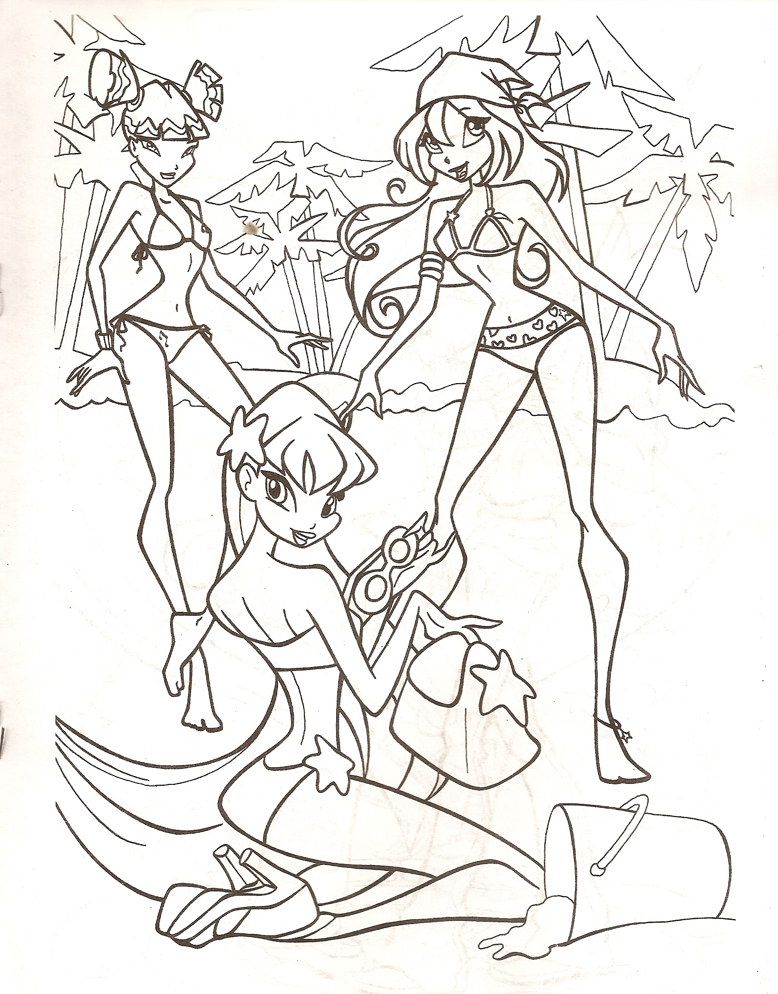 Winx на пляже №5085. Популярные раскраски. Раскраски из мультиков.