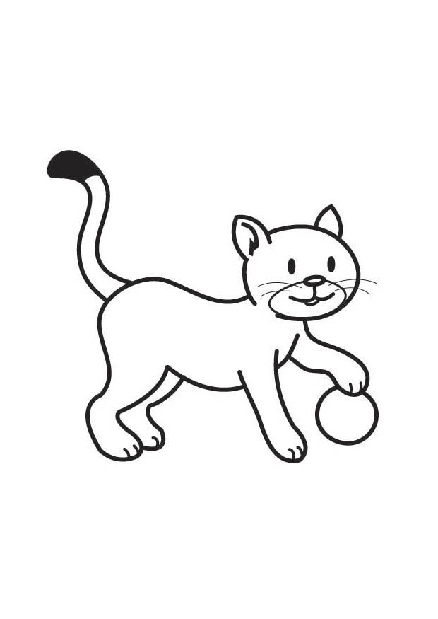 Кошка играет с мячом №11466. Раскраски по возрастам и полу. Раскраски для детского сада.