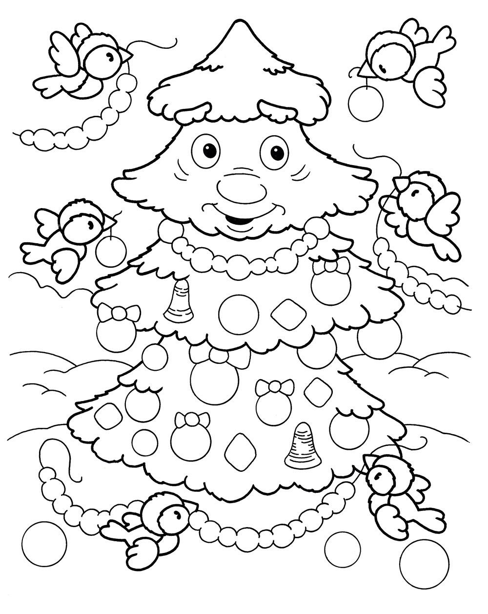 Новогодняя раскраска для детей 4-7 лет. Нарядная новогодняя ёлочка №3006. Праздничные и сезонные раскраски. Новогодние раскраски.