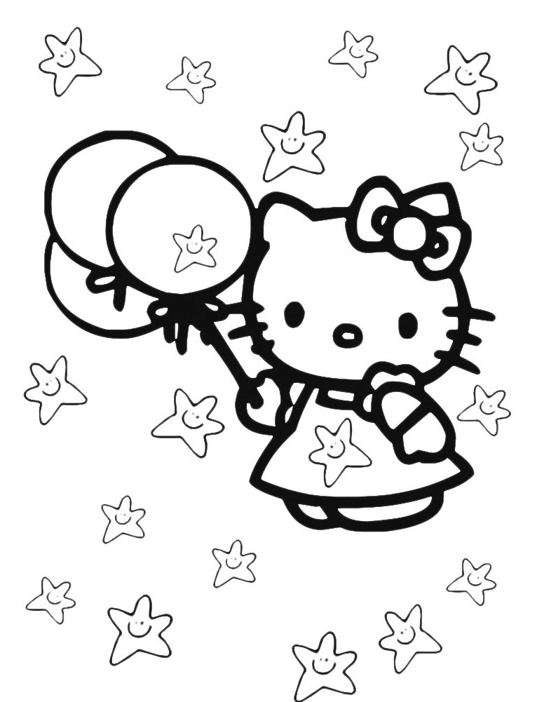 Hello Kitty и звёзды №7561. Популярные раскраски. Ассорти раскрасок с персонажами, героями, принцессами.