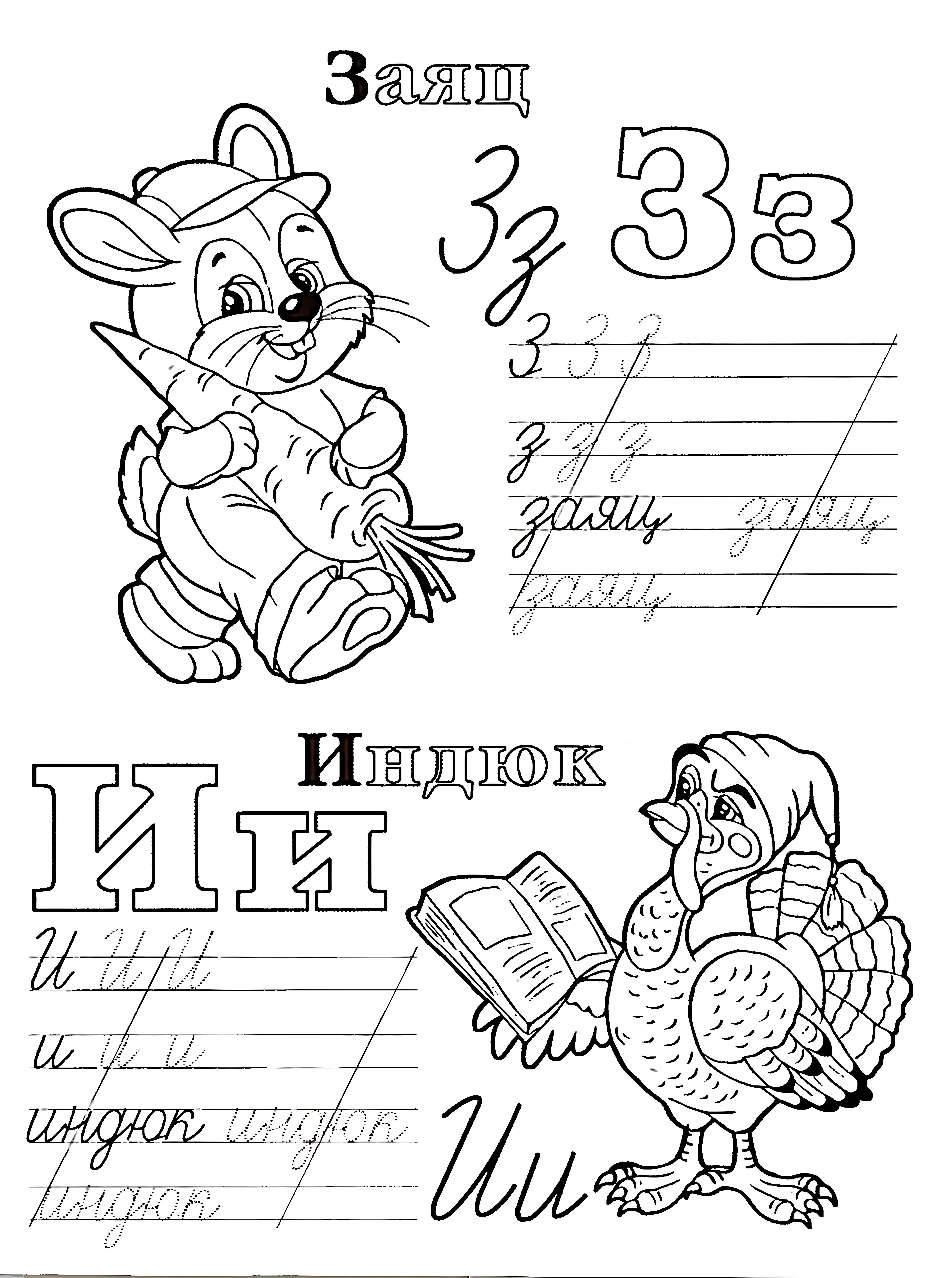Живая азбука прописи З И №1035. Прописи онлайн. Первые прописи для малышей в хорошем качестве на A4.