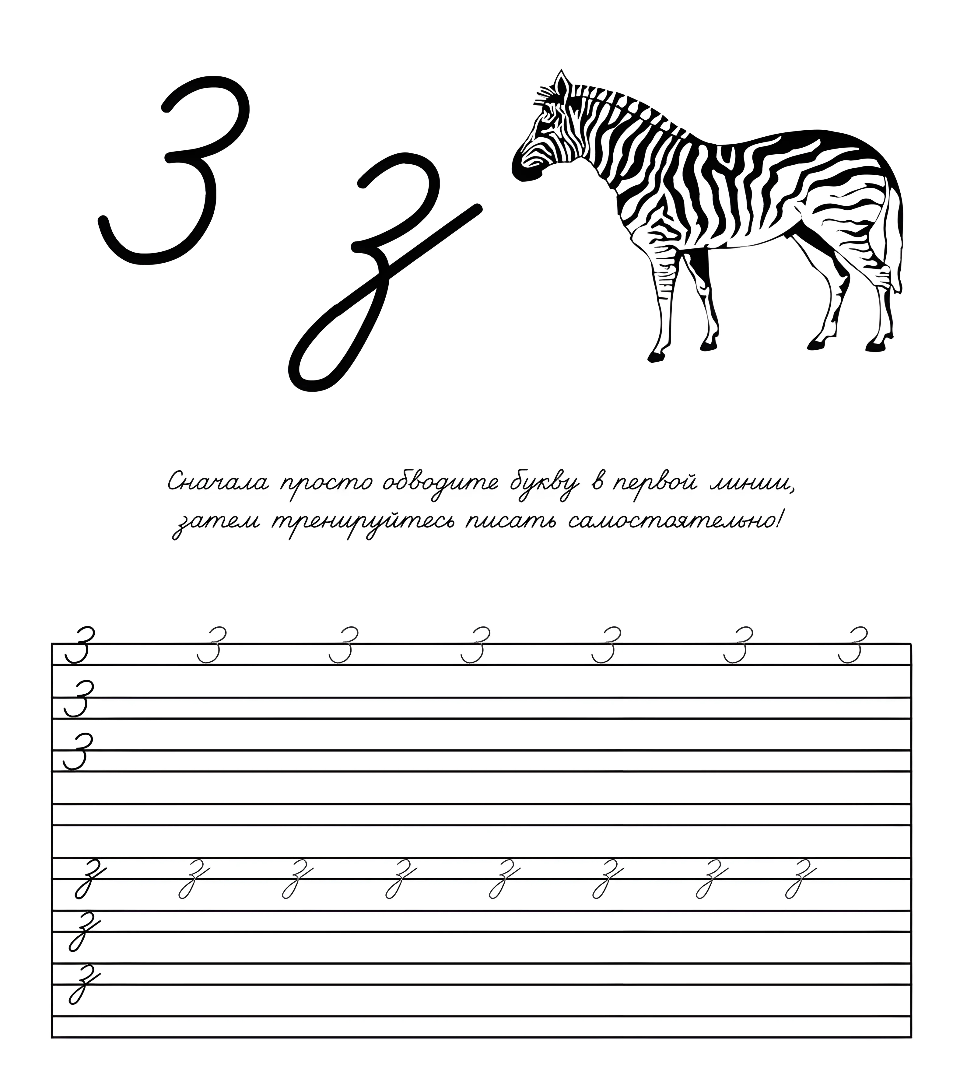 Прописная буква З (Зебра №777. Прописи онлайн. Прописи Ассорти Прописи букв от А до Я.