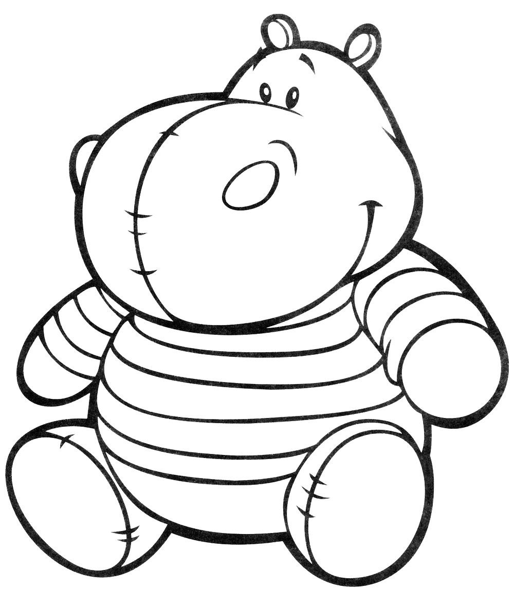 Бегемот в кофте №3503. Популярные раскраски. Животные, рыбы, насекомые.
