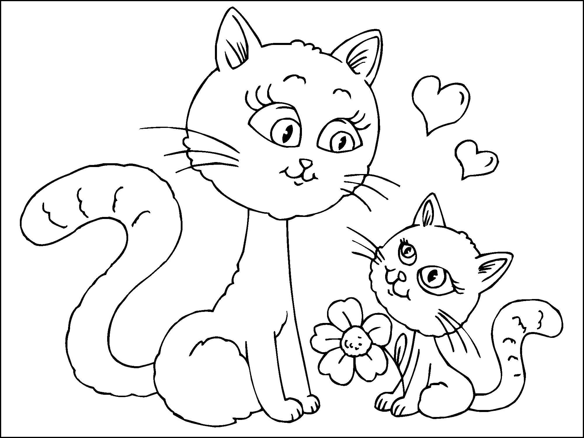 Кошка и котёнок №3575. Популярные раскраски. Животные, рыбы, насекомые.