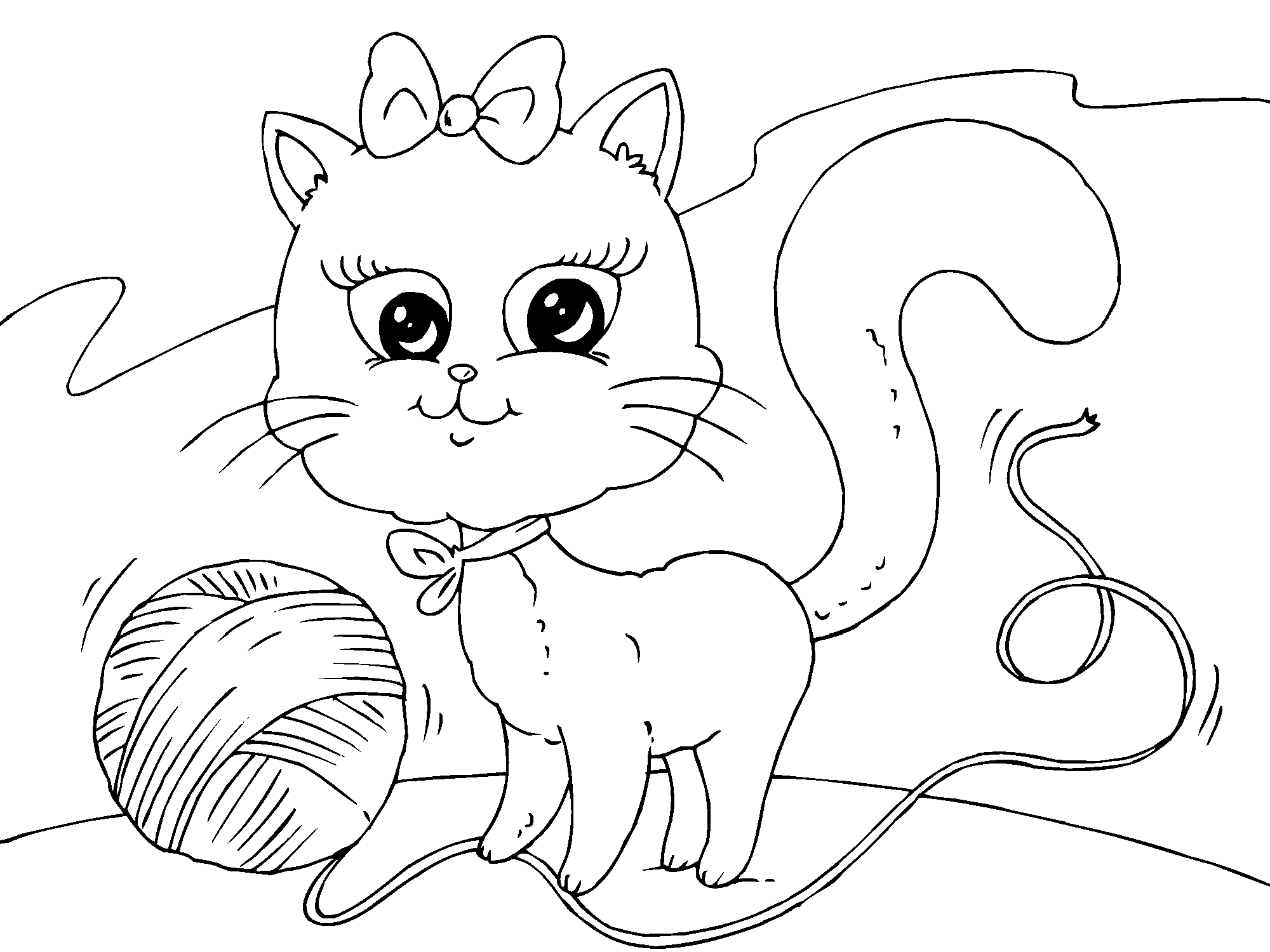 Котёнок и клубок №3653. Популярные раскраски. Животные, рыбы, насекомые.