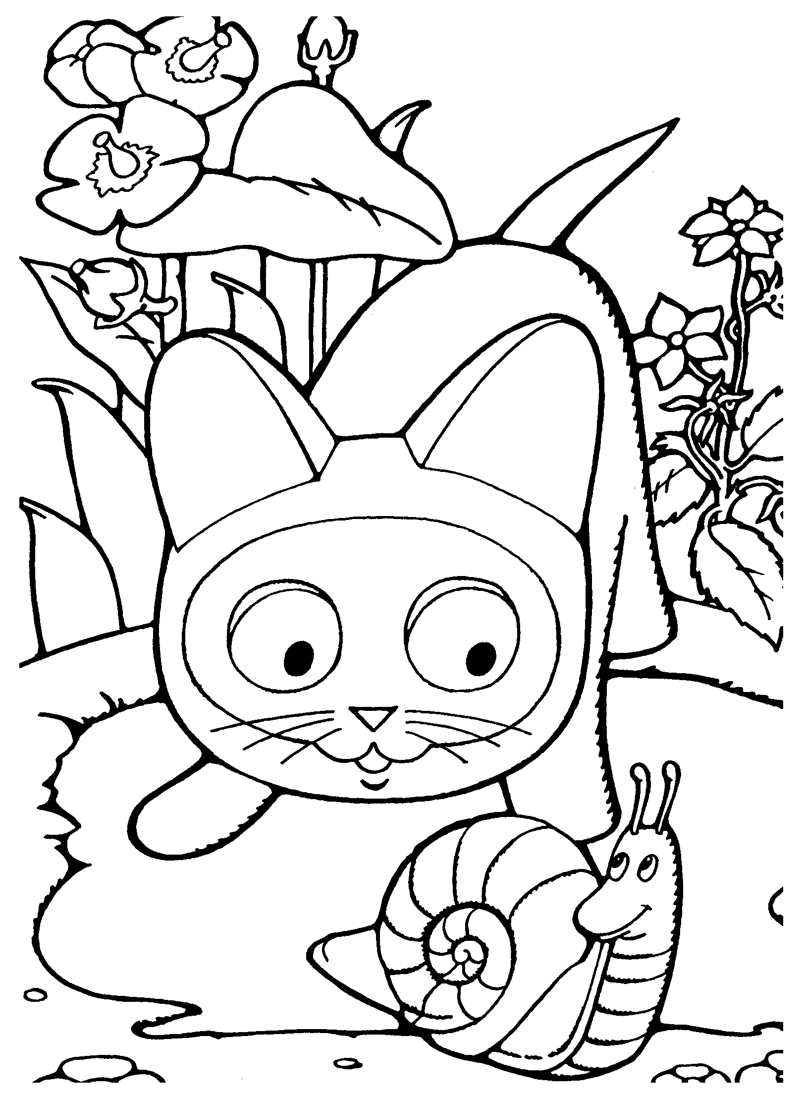 Котенок и улитка №3598. Популярные раскраски. Животные, рыбы, насекомые.