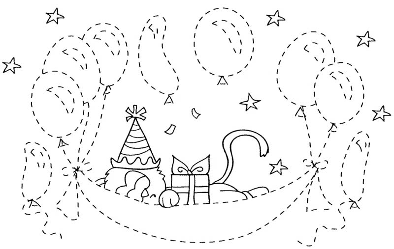 Котика держат воздушные шарики №3894. Популярные раскраски. Животные, рыбы, насекомые.