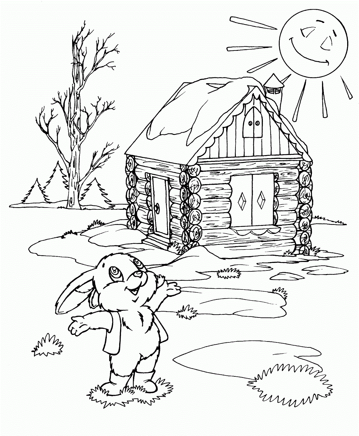 Заяц и весна №4135. Популярные раскраски. Животные, рыбы, насекомые.
