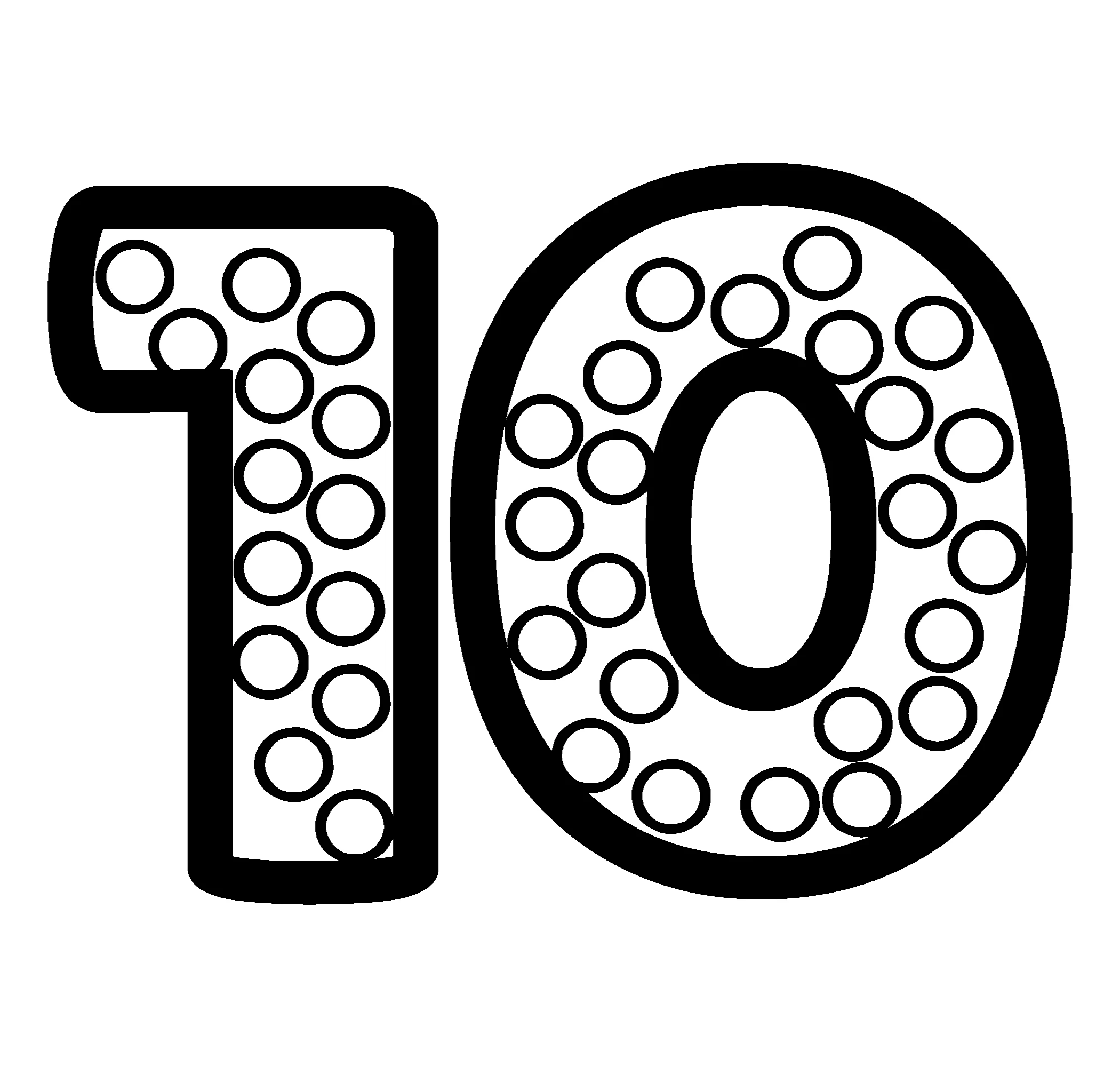 Число 10 с кружочками. Раскраска цифра с толстым контуром для малышей №14660. Раскраски по возрастам и полу. Разные раскраски для малышей.