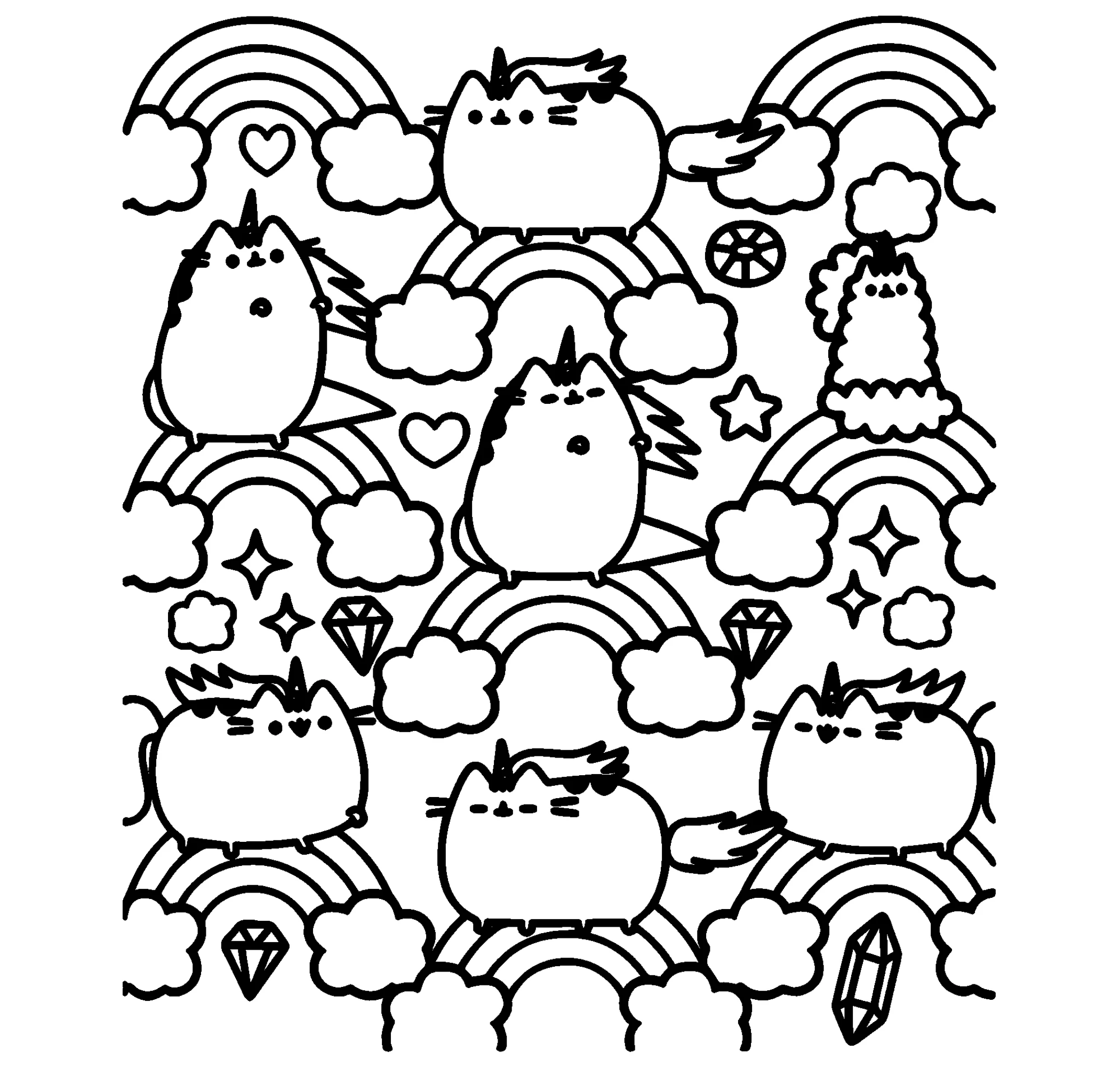 Кот Пушин Единороги (арт терапия №8319. Популярные раскраски. Коты, кошки, котята.