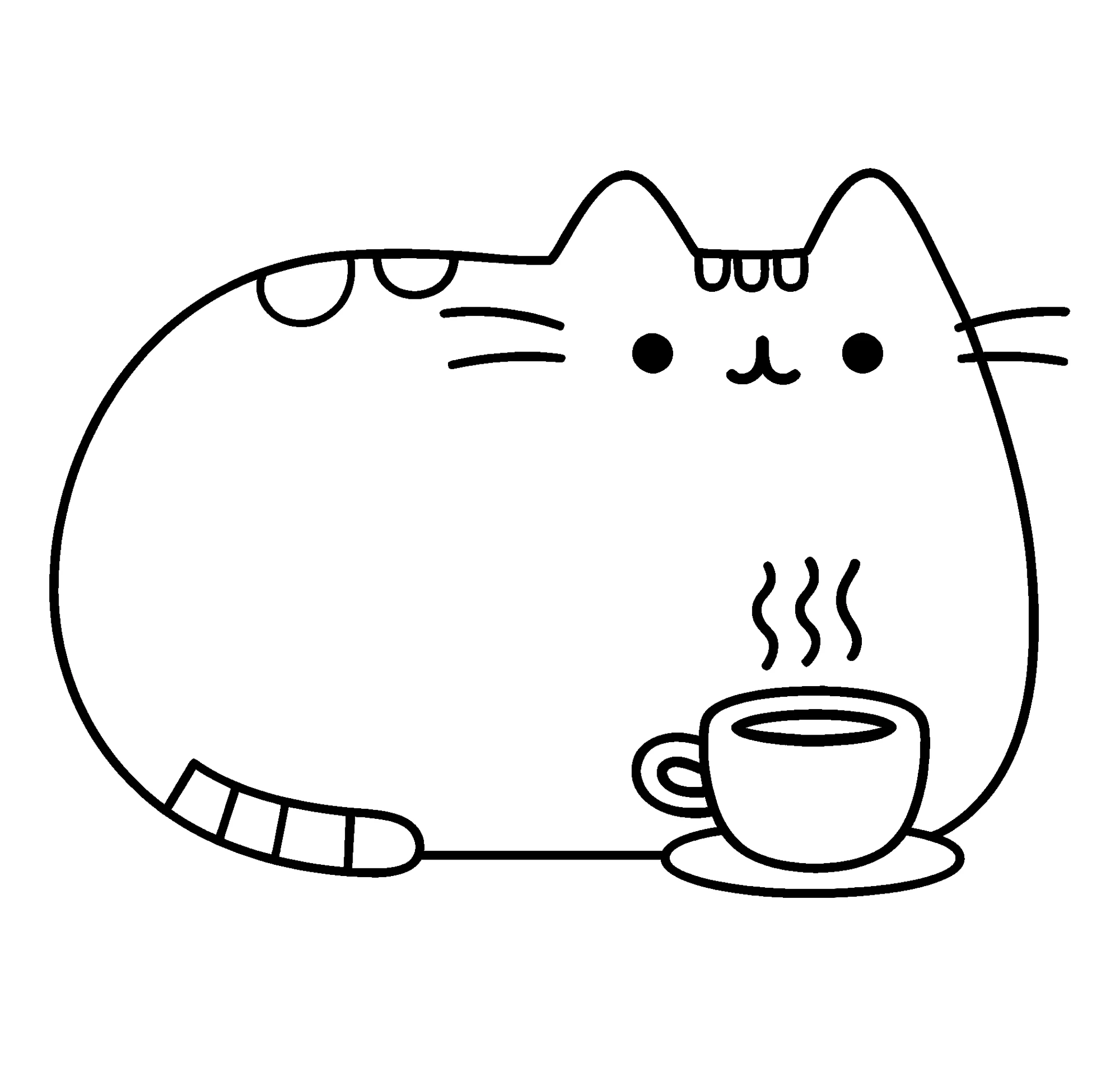 Пушин и кофе №8290. Популярные раскраски. Коты, кошки, котята.
