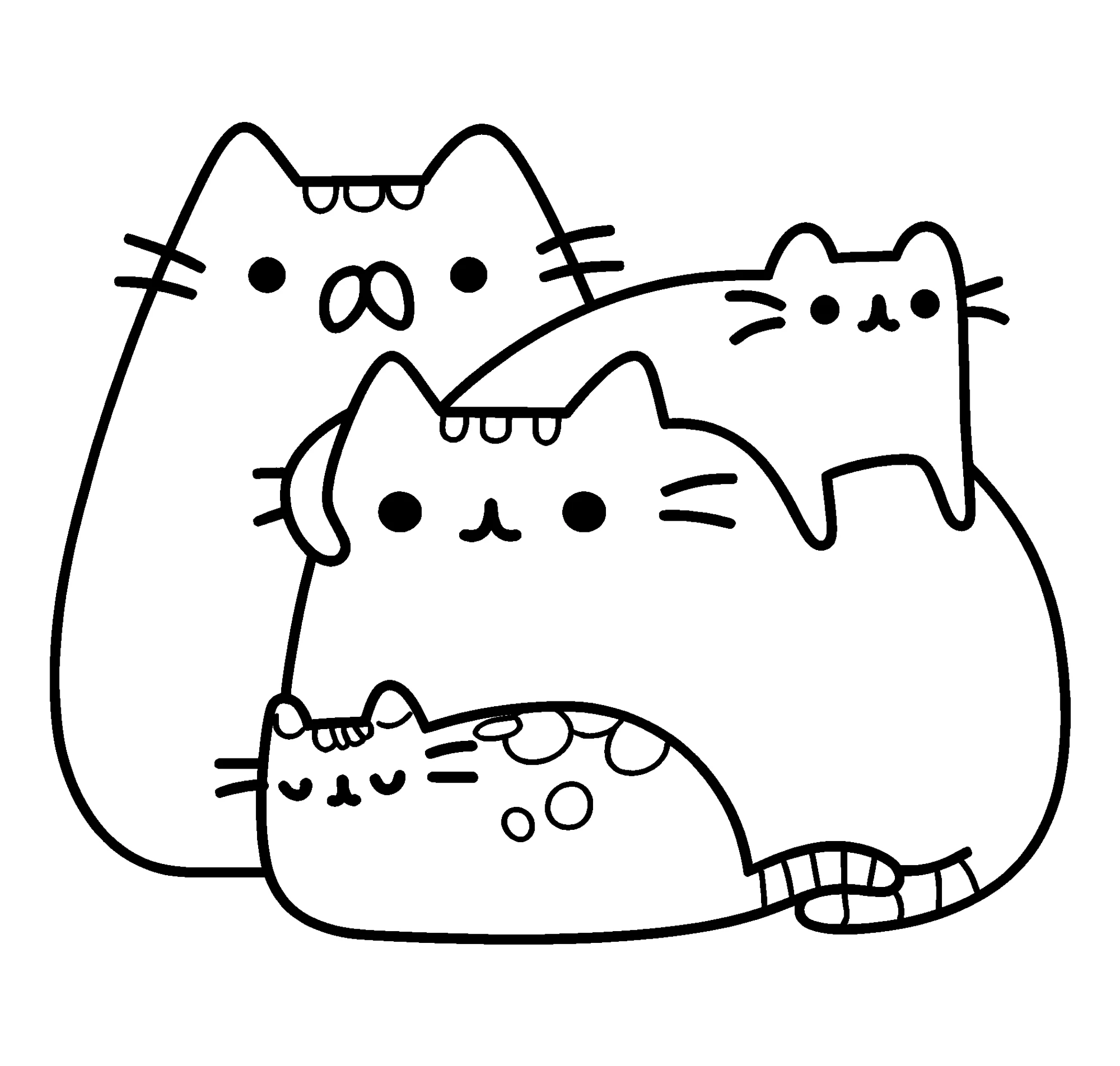 Пушин со своим папой и детьми №8312. Популярные раскраски. Коты, кошки, котята.