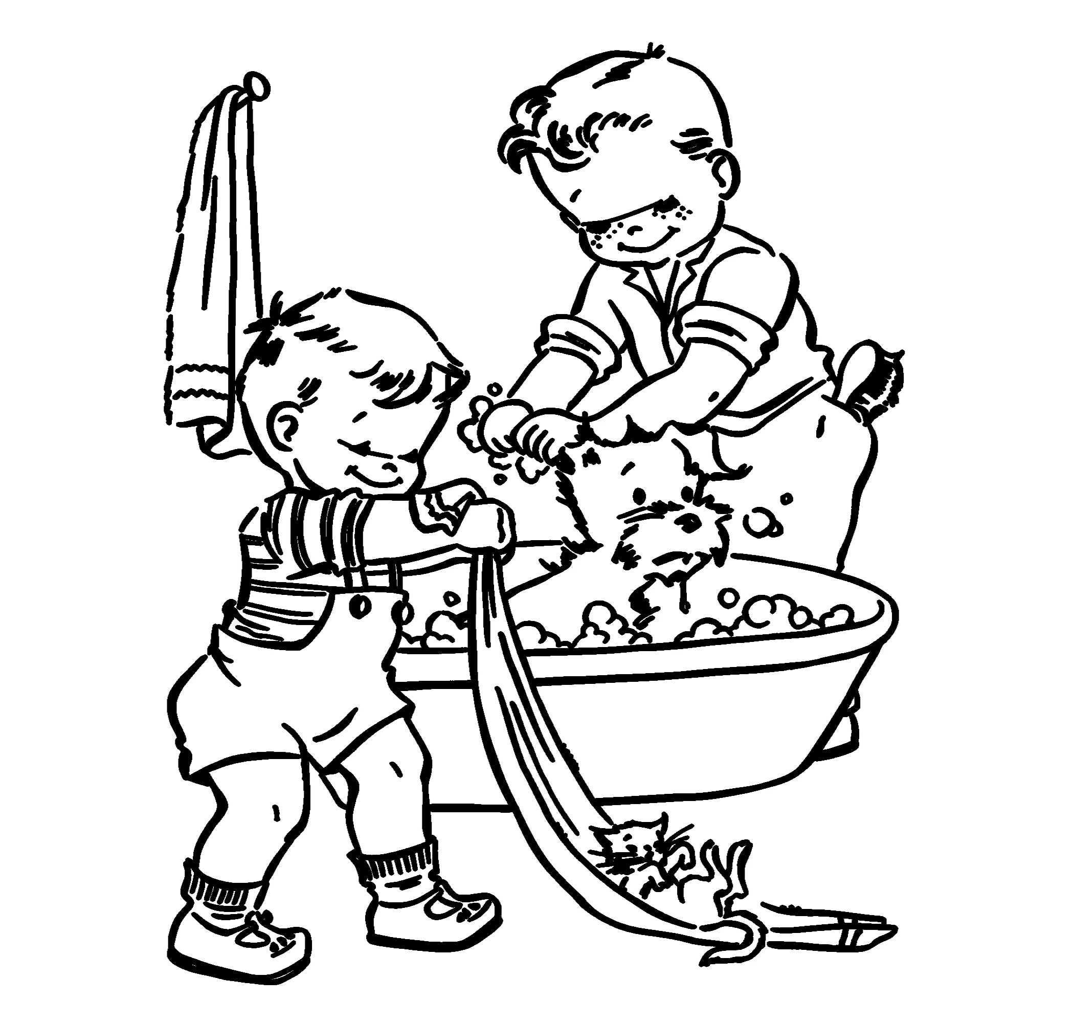 Банный день у кота и собаки №8250. Популярные раскраски. Собаки и щенки.