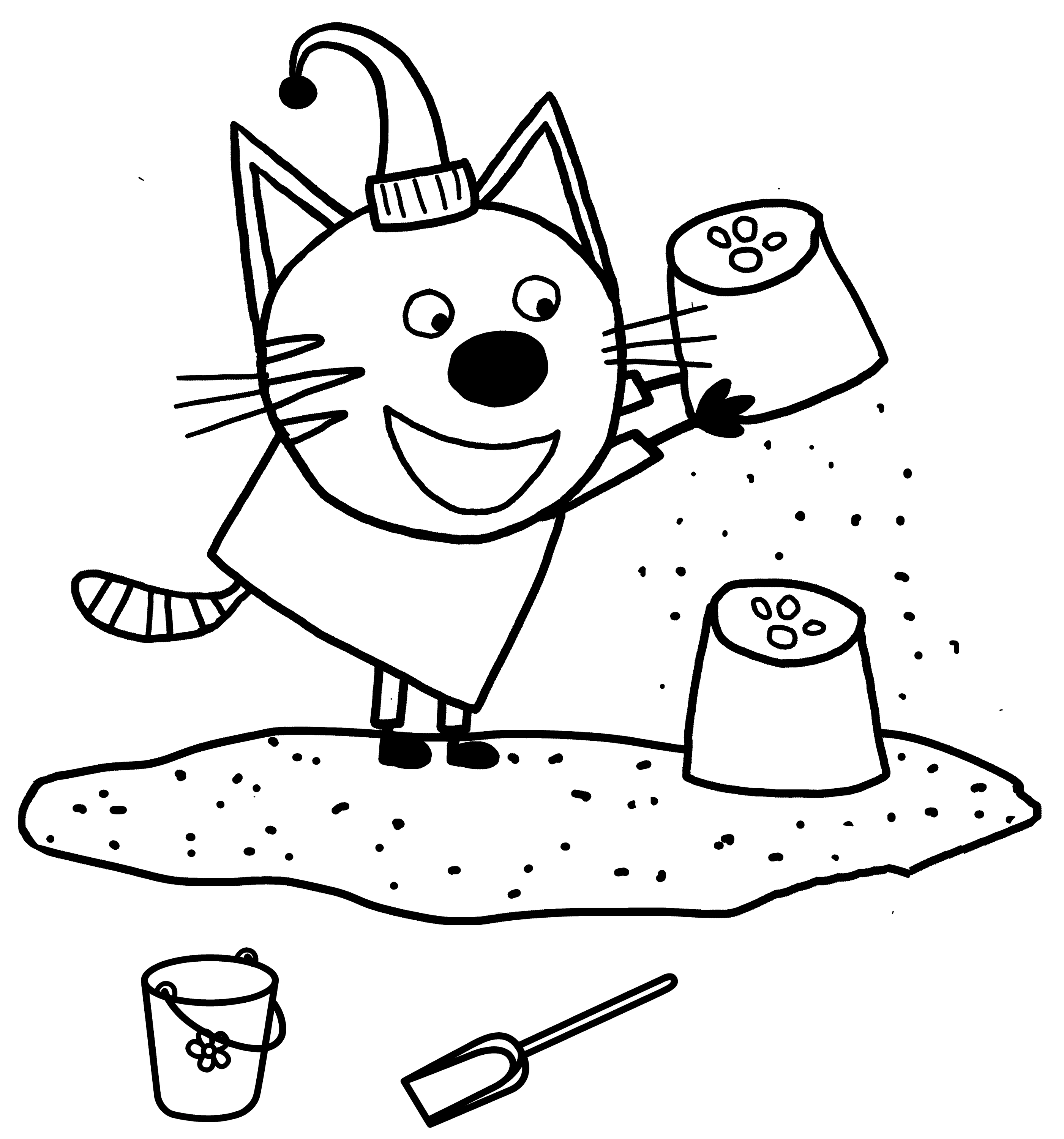 Компот играет в песочнице №8344. Популярные раскраски. Коты, кошки, котята.