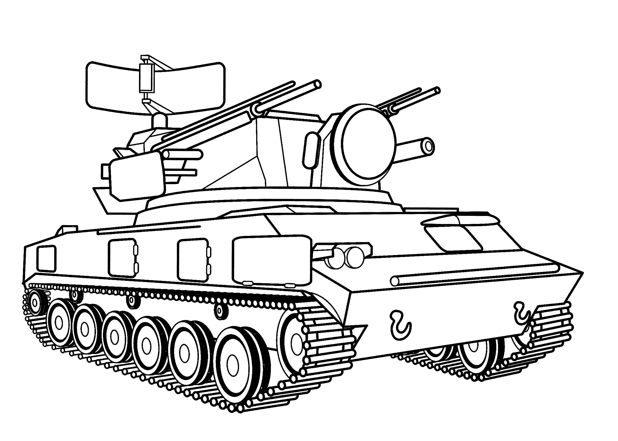 Зенитная самоходная установка 2С6 "Тунгуска №15067. Раскраски по возрастам и полу. Раскраски для мальчиков (техника).