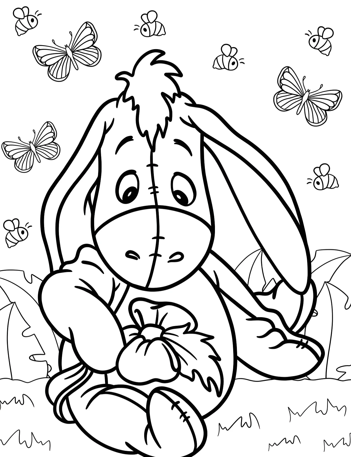 Милый Ослик Иа с бантиком для детей №8811. Раскраски из мультиков. Иа-Иа (Eeyore).
