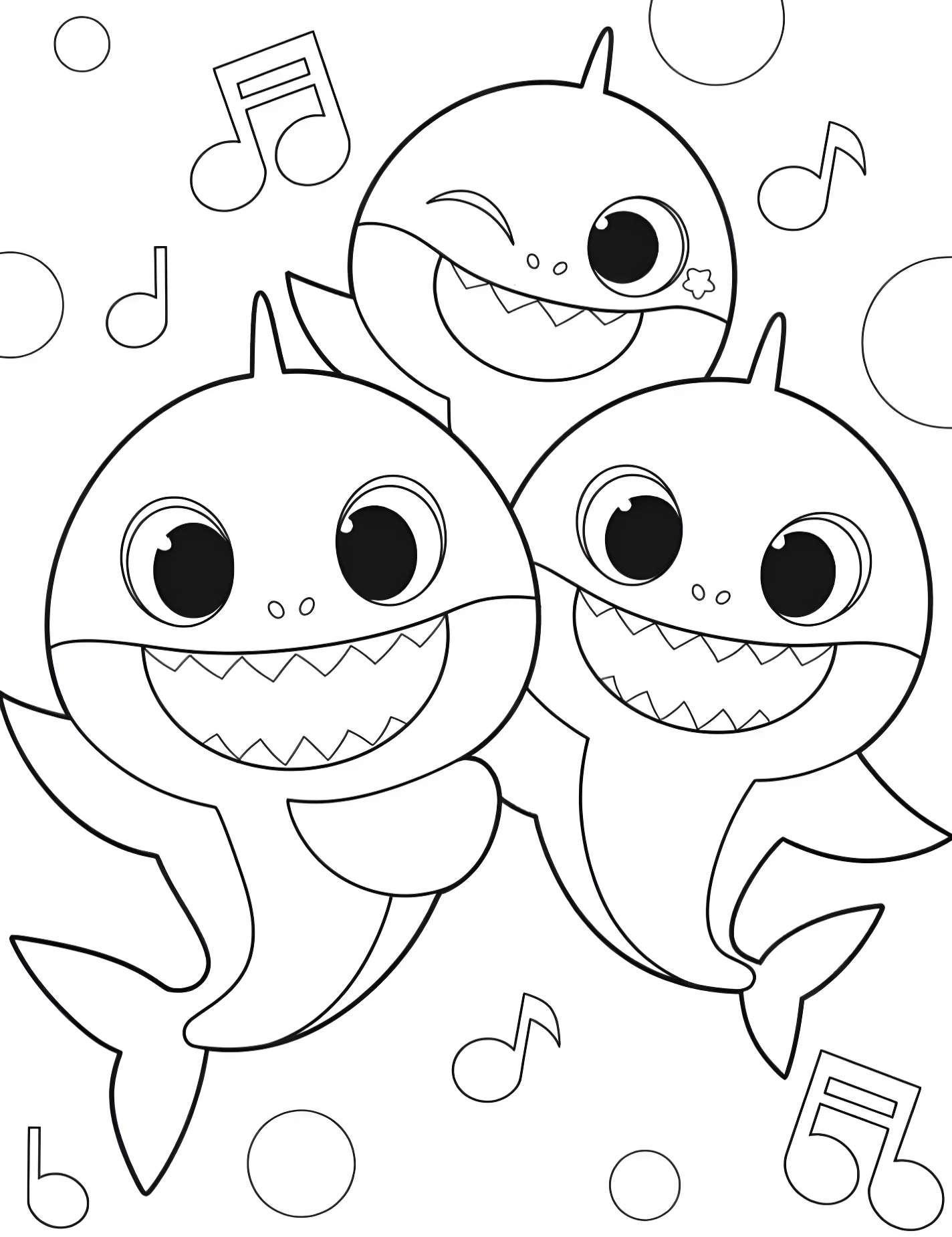 Веселые акулы для детей №8342. Раскраски из мультиков. Бэби Шарк (Baby Shark).