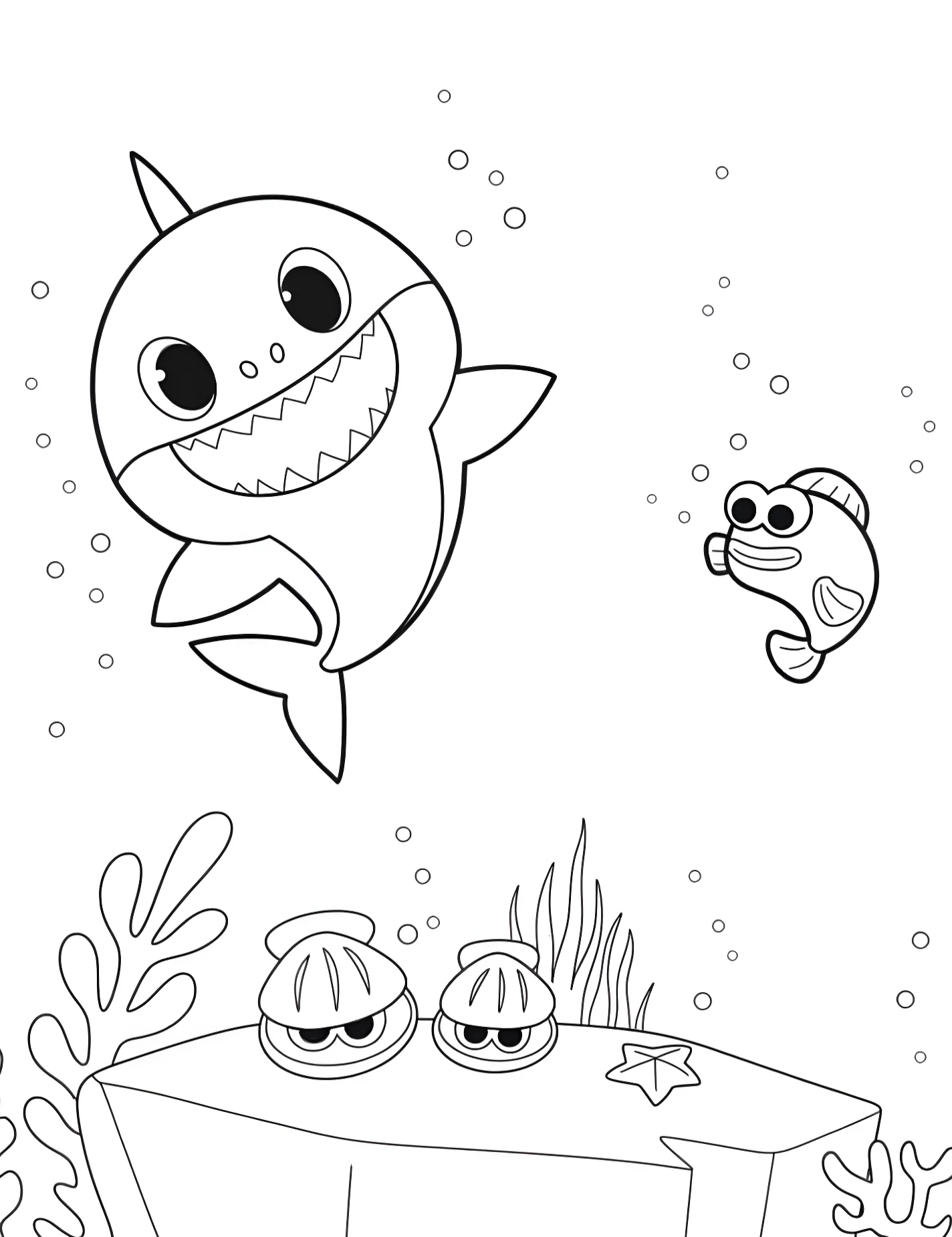 Веселый акуленок для детей №8344. Раскраски из мультиков. Бэби Шарк (Baby Shark).