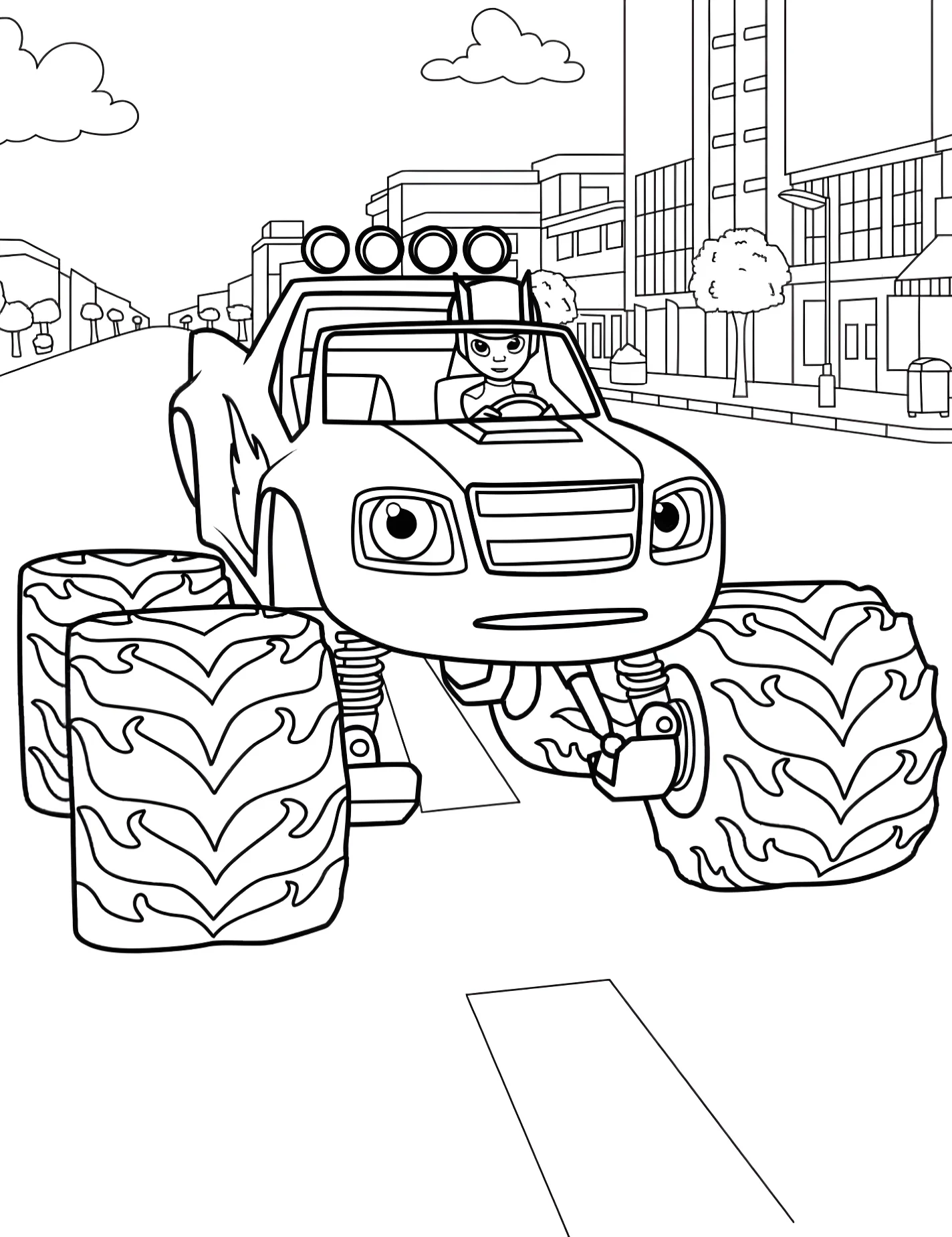 Машинка Блейз едет по городу для детей №8456. Раскраски из мультиков. Вспыш и чудо-машинки (Blaze and the Monster Machines).