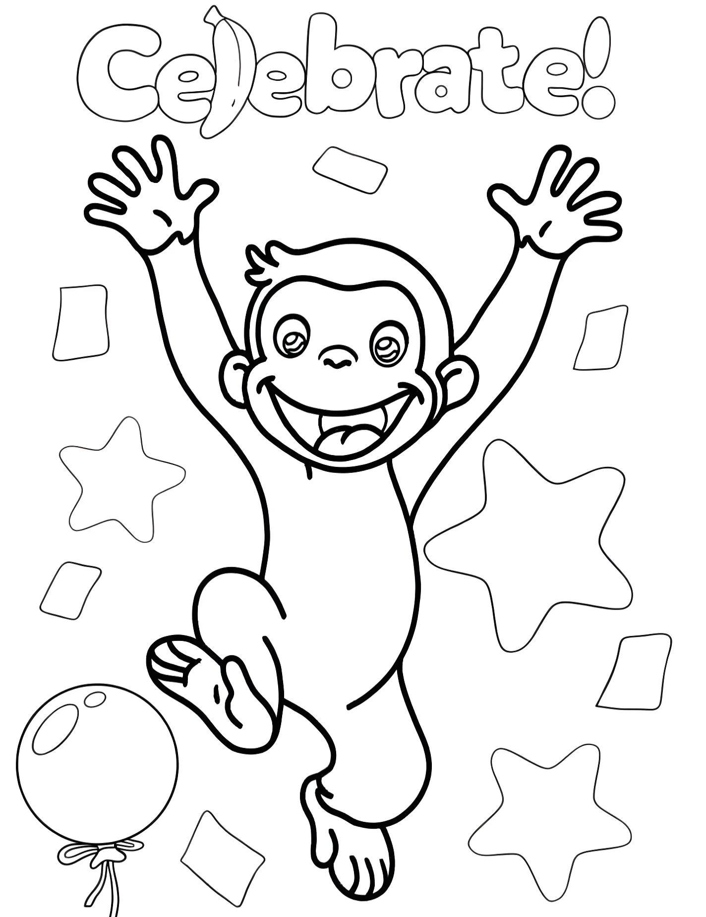 Веселый Джордж на день рождения для детей №8679. Раскраски из мультиков. Любопытный Джордж (Curious George).
