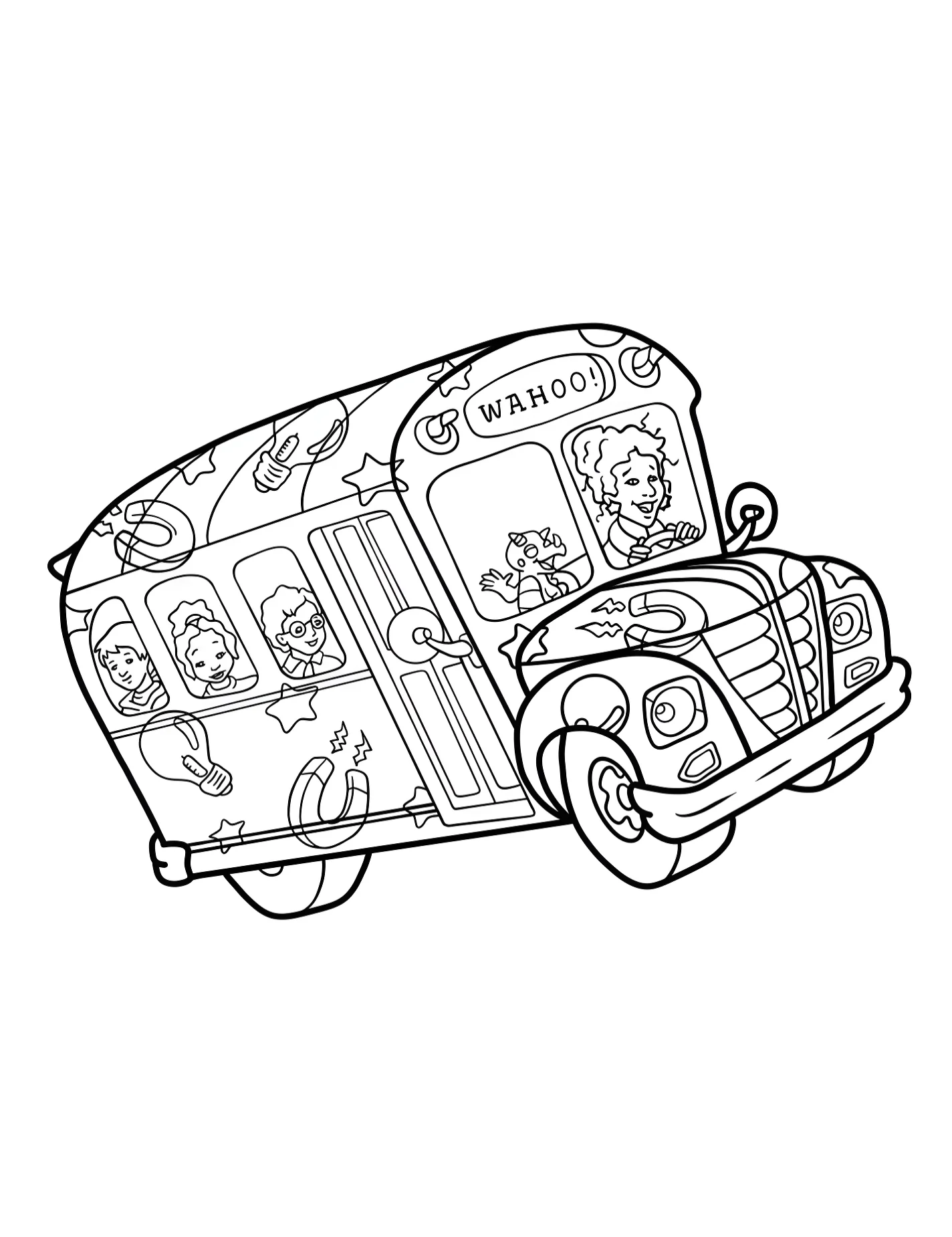 Весёлый школьный автобус для детей №9049. Раскраски из мультиков. Волшебный школьный автобус (The Magic School Bus).