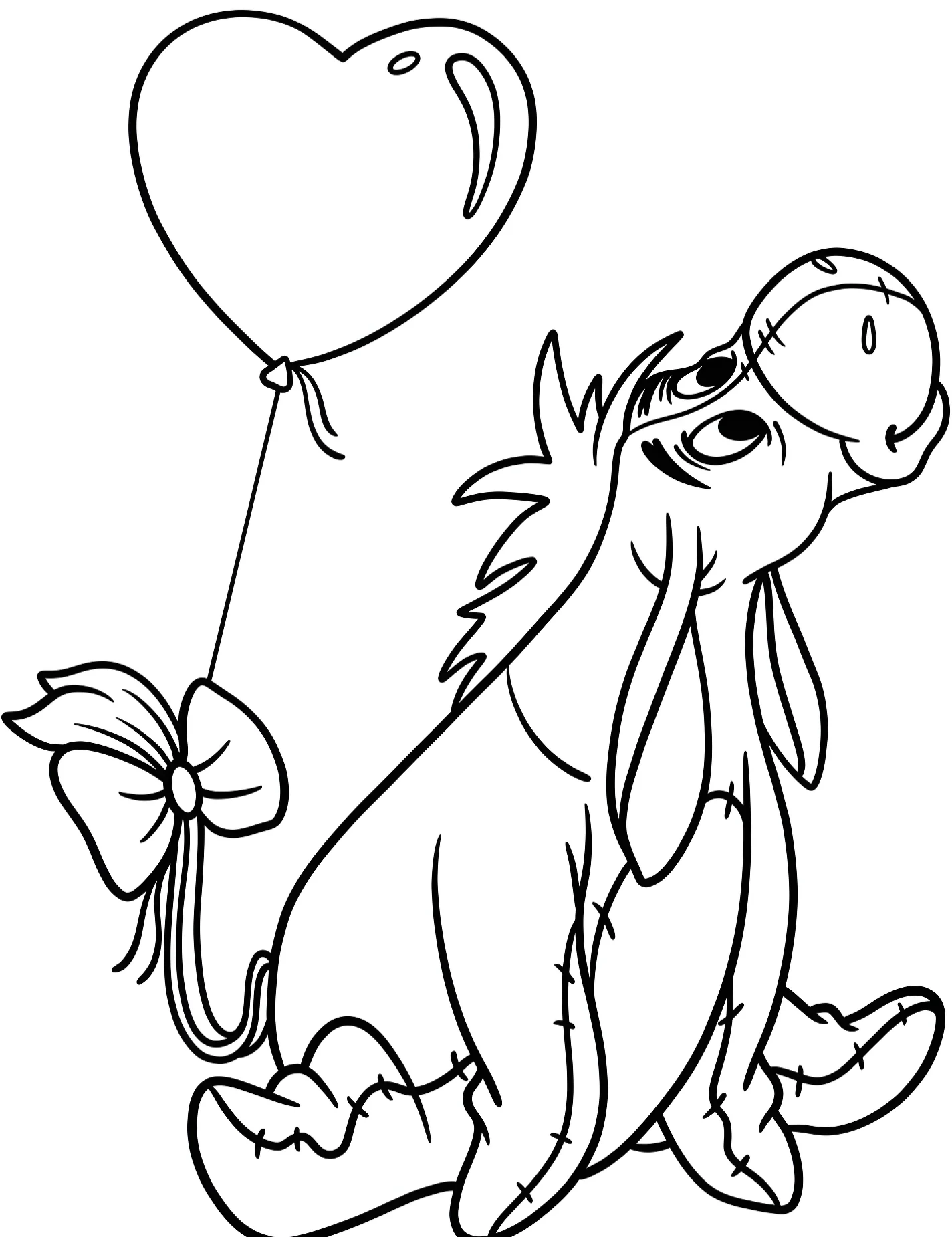 Милый ослик Иа с шариком и бантом №8821. Раскраски из мультиков. Иа-Иа (Eeyore).