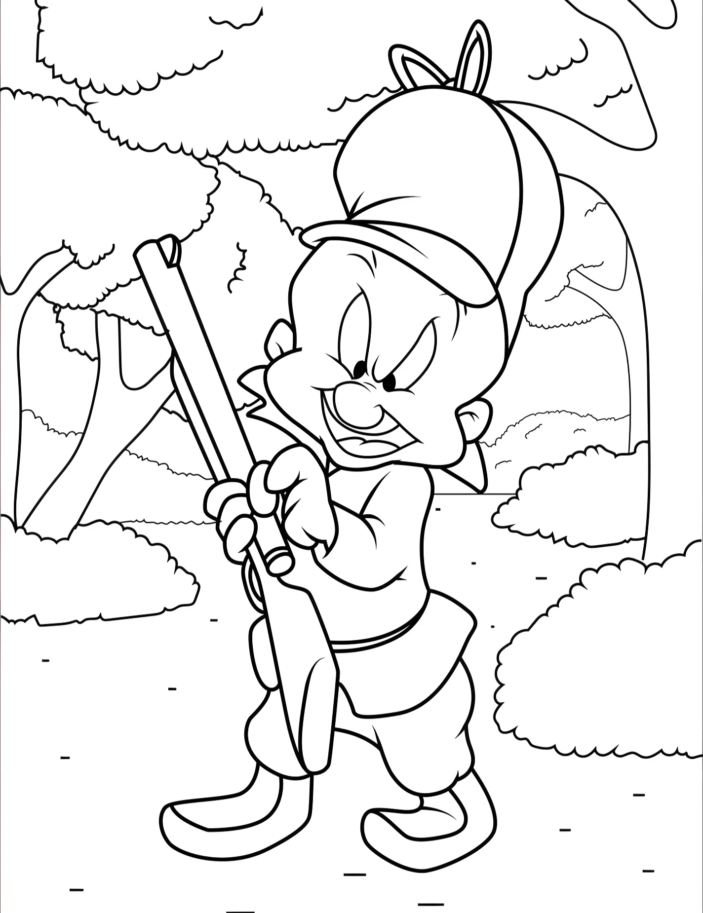Забавный охотник Elmer Fudd для детей №9028. Раскраски из мультиков. Весёлые мелодии (Looney Tunes).