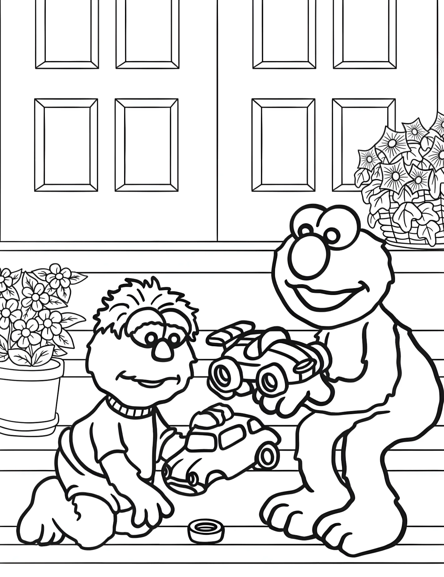 Элмо и малыш играют вместе №9766. Раскраски из мультиков. Улица Сезам (Sesame Street).