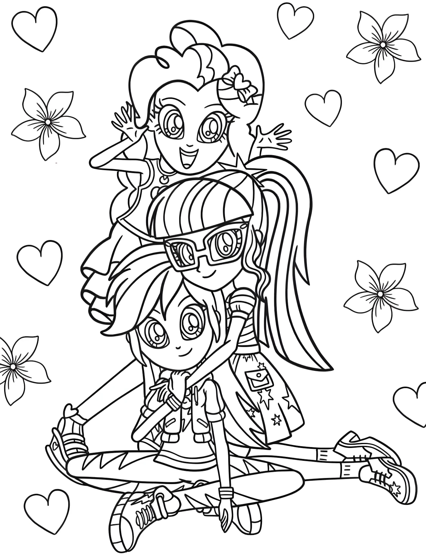 Две милые пони из Equestria Girls для детей №9208. Раскраски из мультиков. Мой маленький пони (My Little Pony).