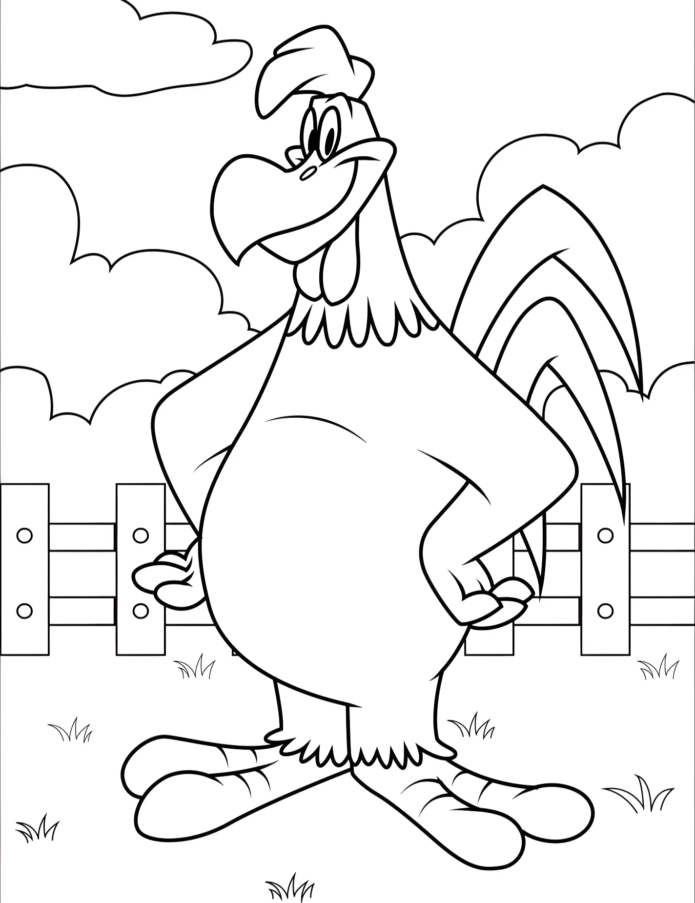 Забавный петух Foghorn Leghorn для детей №9029. Раскраски из мультиков. Весёлые мелодии (Looney Tunes).