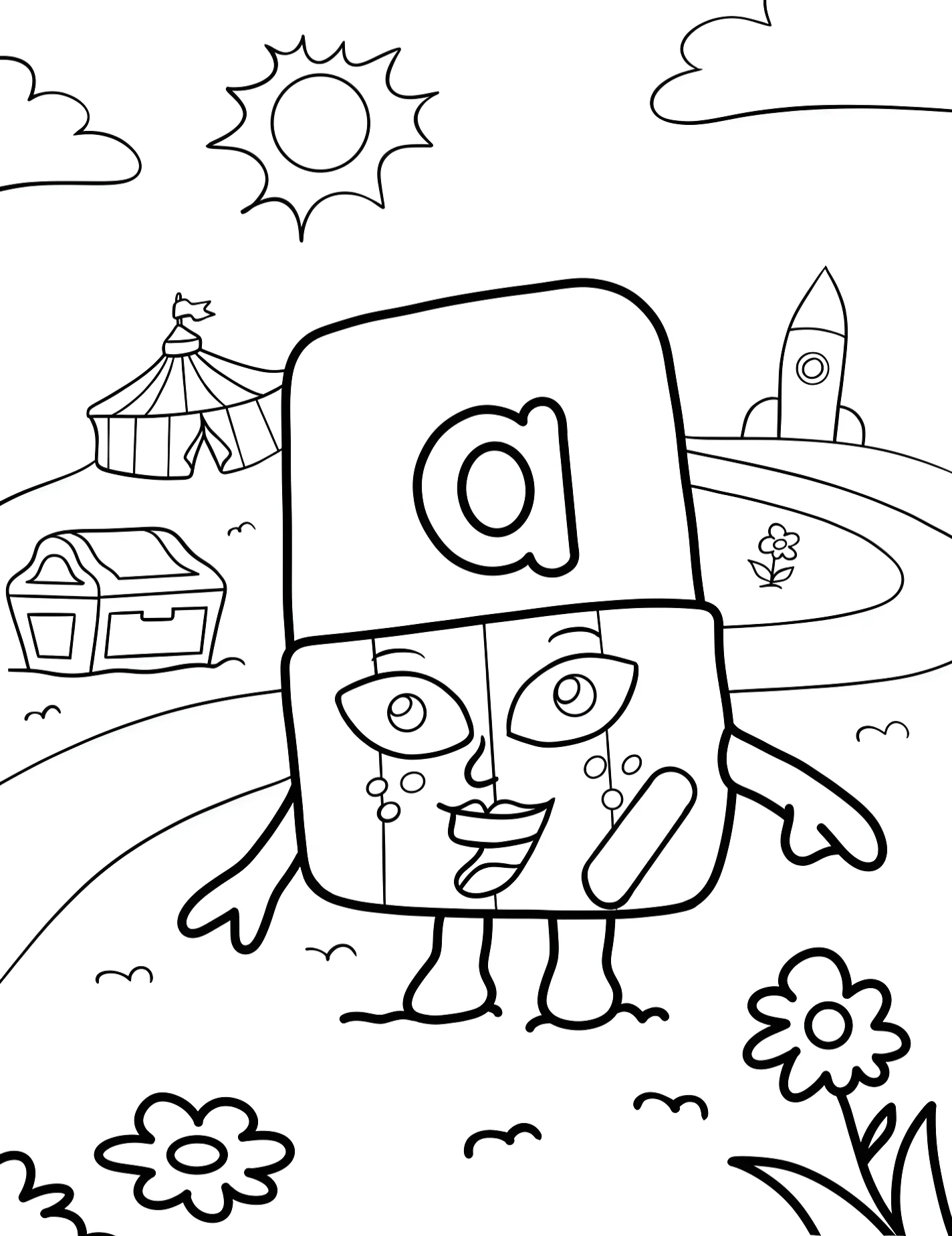 Веселый буквоблок A для детей №8312. Раскраски из мультиков. Алфаблоки (Alphablocks).