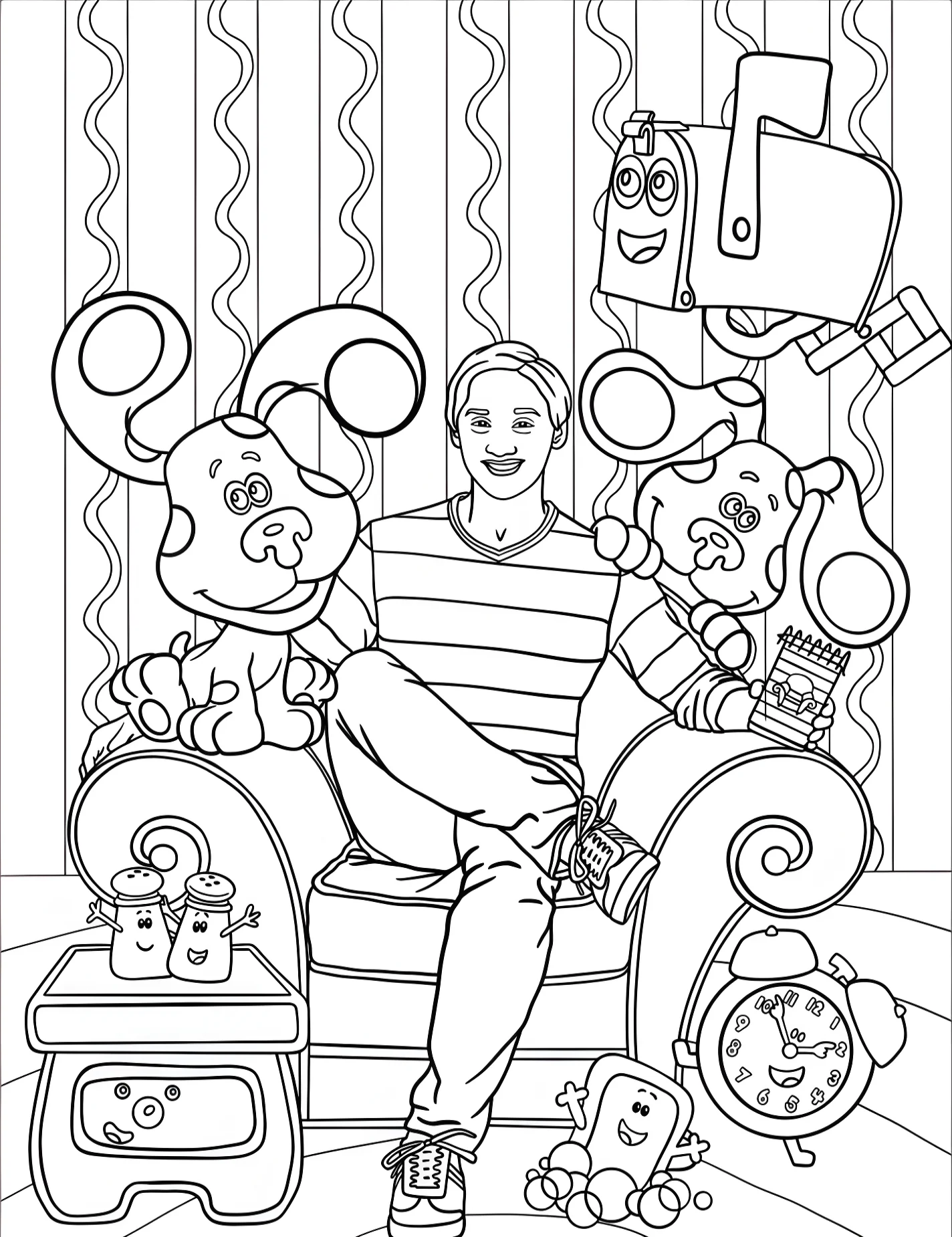 Дж Joshua и друзья из Blue’s Clues для детей №8517. Раскраски из мультиков. Подсказки Бульки (Blues Clues).