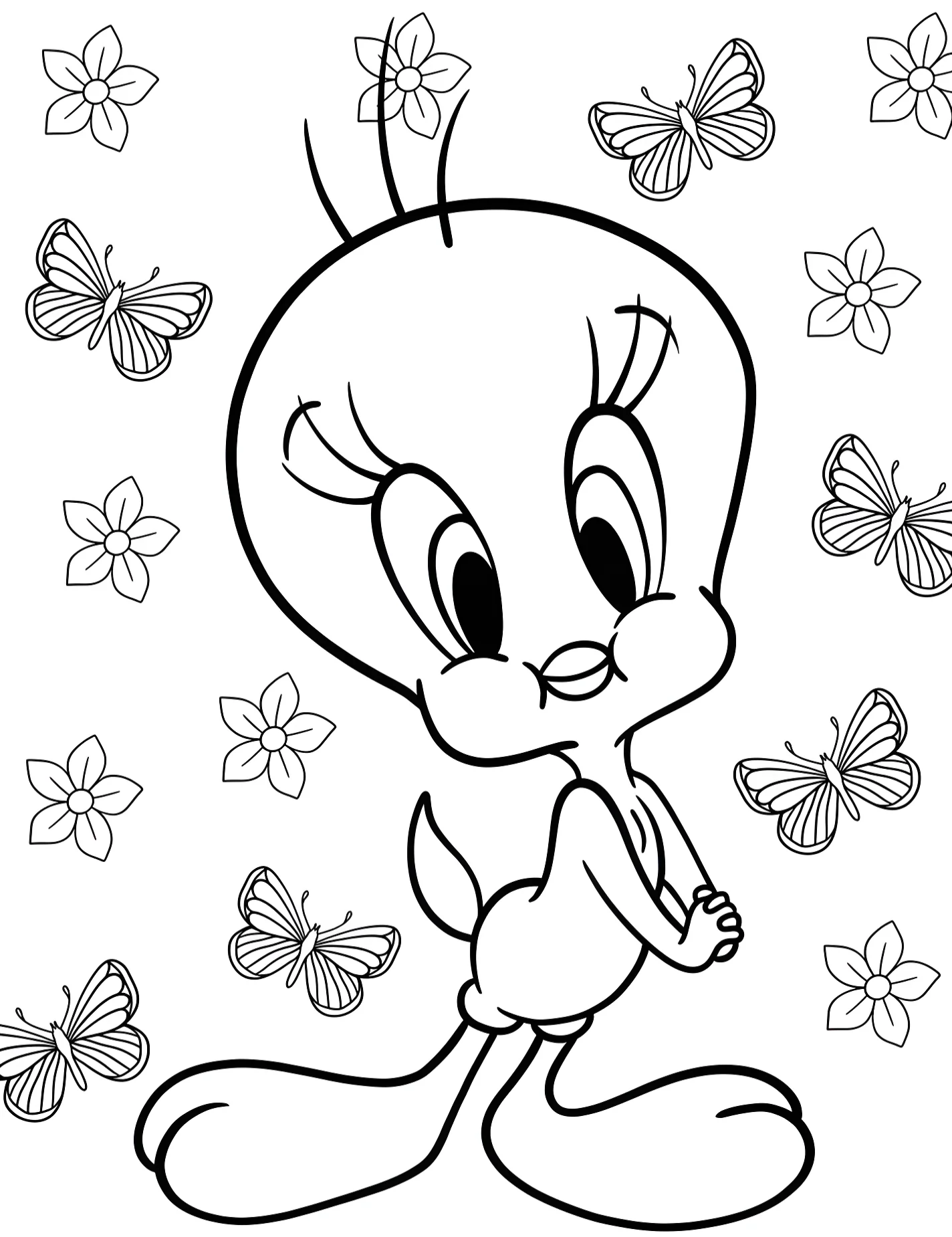 Милый Твити для детей №10249. Раскраски из мультиков. Твити (Tweety Bird).
