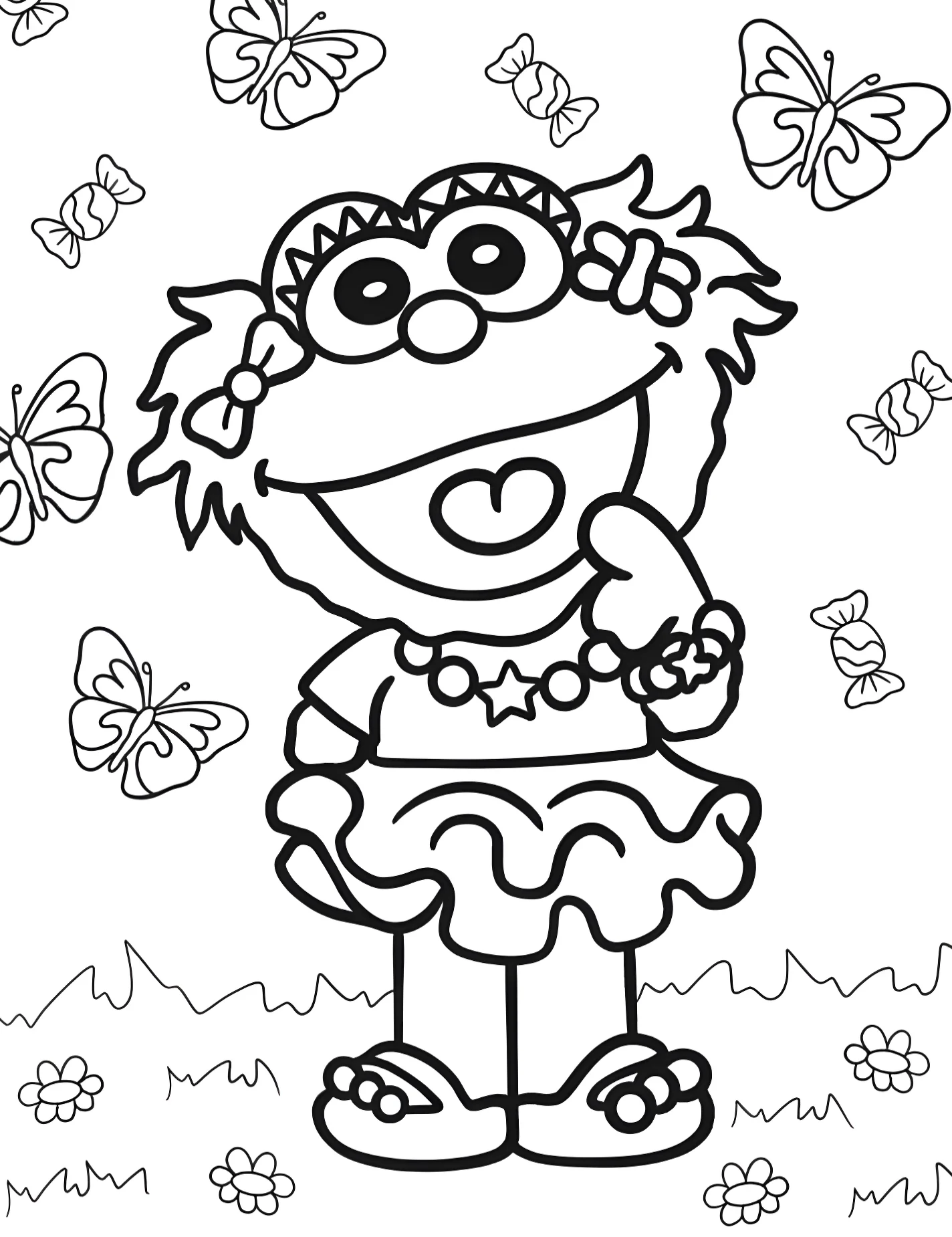 Милая девочка Зои для детей №9771. Раскраски из мультиков. Улица Сезам (Sesame Street).