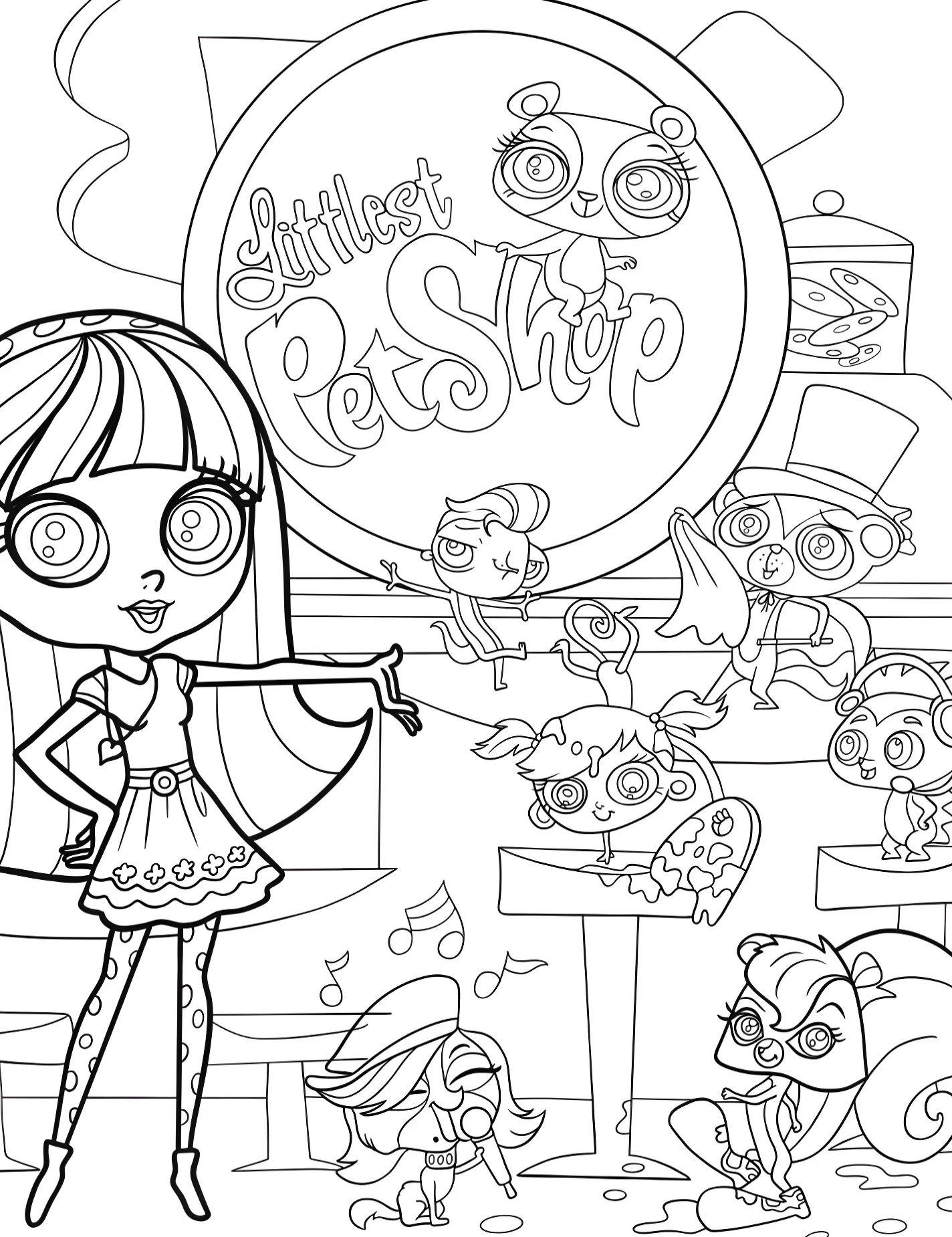 Веселые питомцы Littlest Pet Shop для детей №9003. Раскраски из мультиков. Маленький зоомагазин (Littlest Pet Shop).
