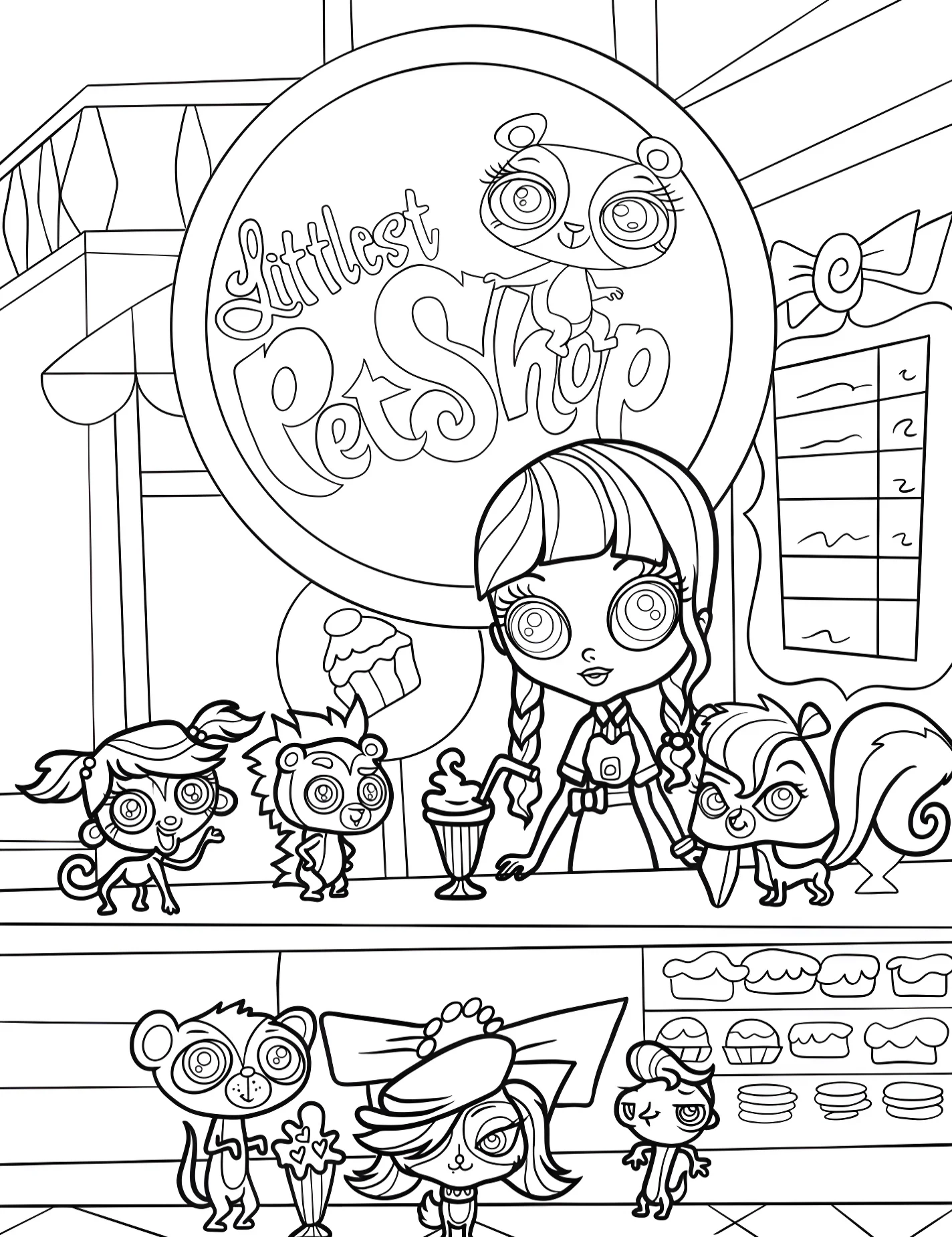 Веселье в магазине Littlest Pet Shop для детей №9006. Раскраски из мультиков. Маленький зоомагазин (Littlest Pet Shop).