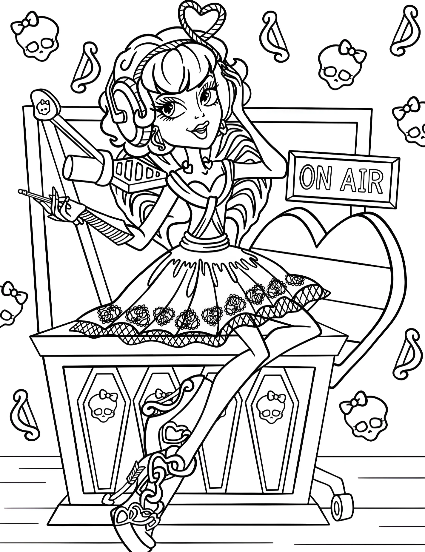 Купидон из Monster High в радиостудии для детей №9158. Раскраски из мультиков. Школа монстров (Monster High).