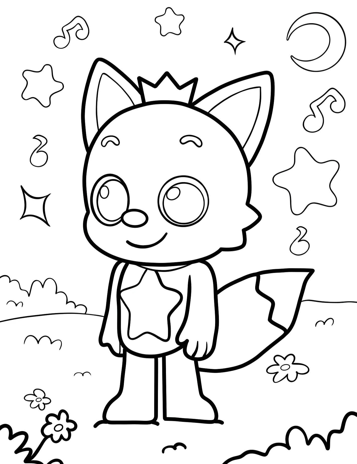 Милый Pinkfong в поле цветов для детей №9470. Раскраски из мультиков. Пинкфонг (Pinkfong).