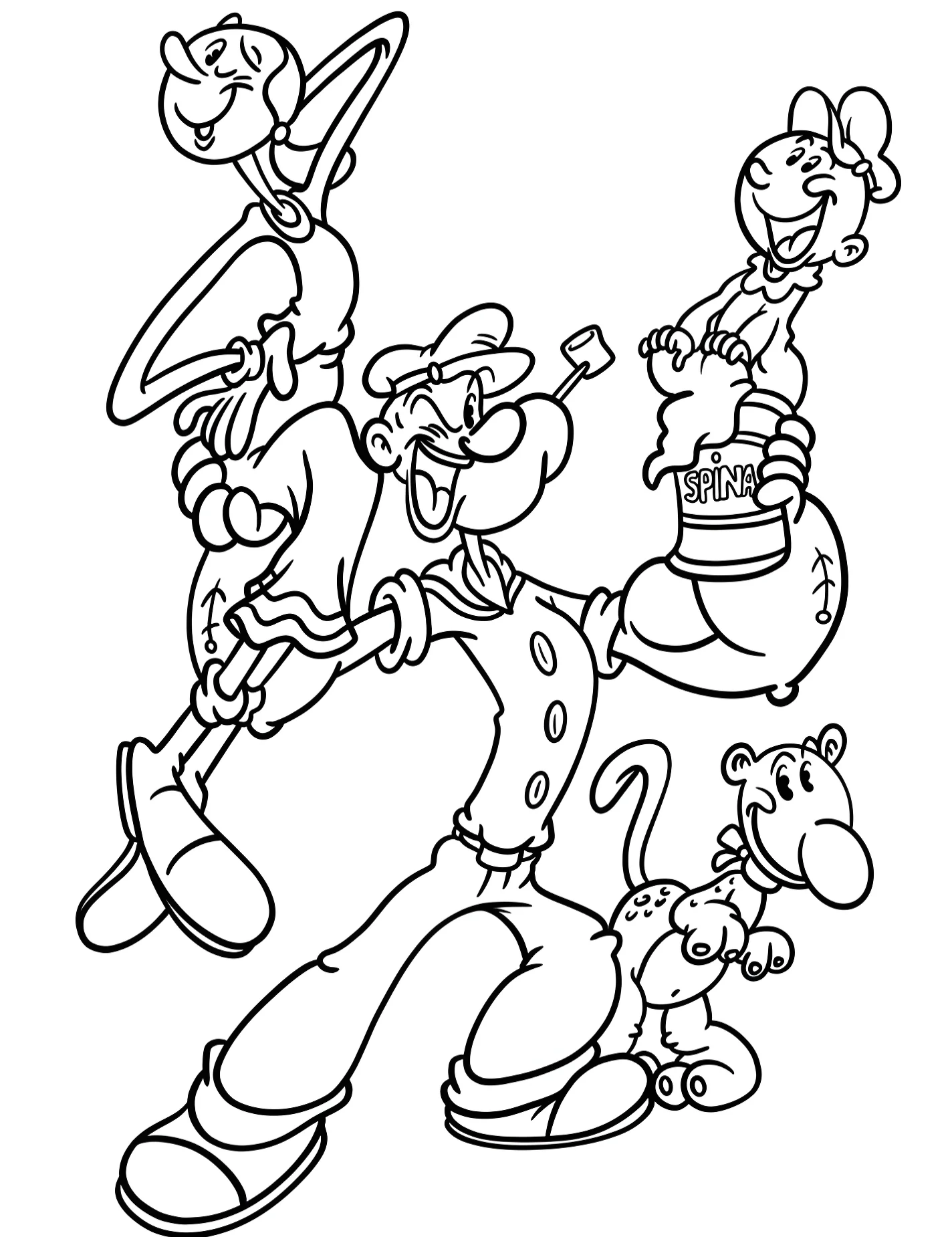 Попи и компания для детей №9571. Раскраски из мультиков. Попай (Popeye).