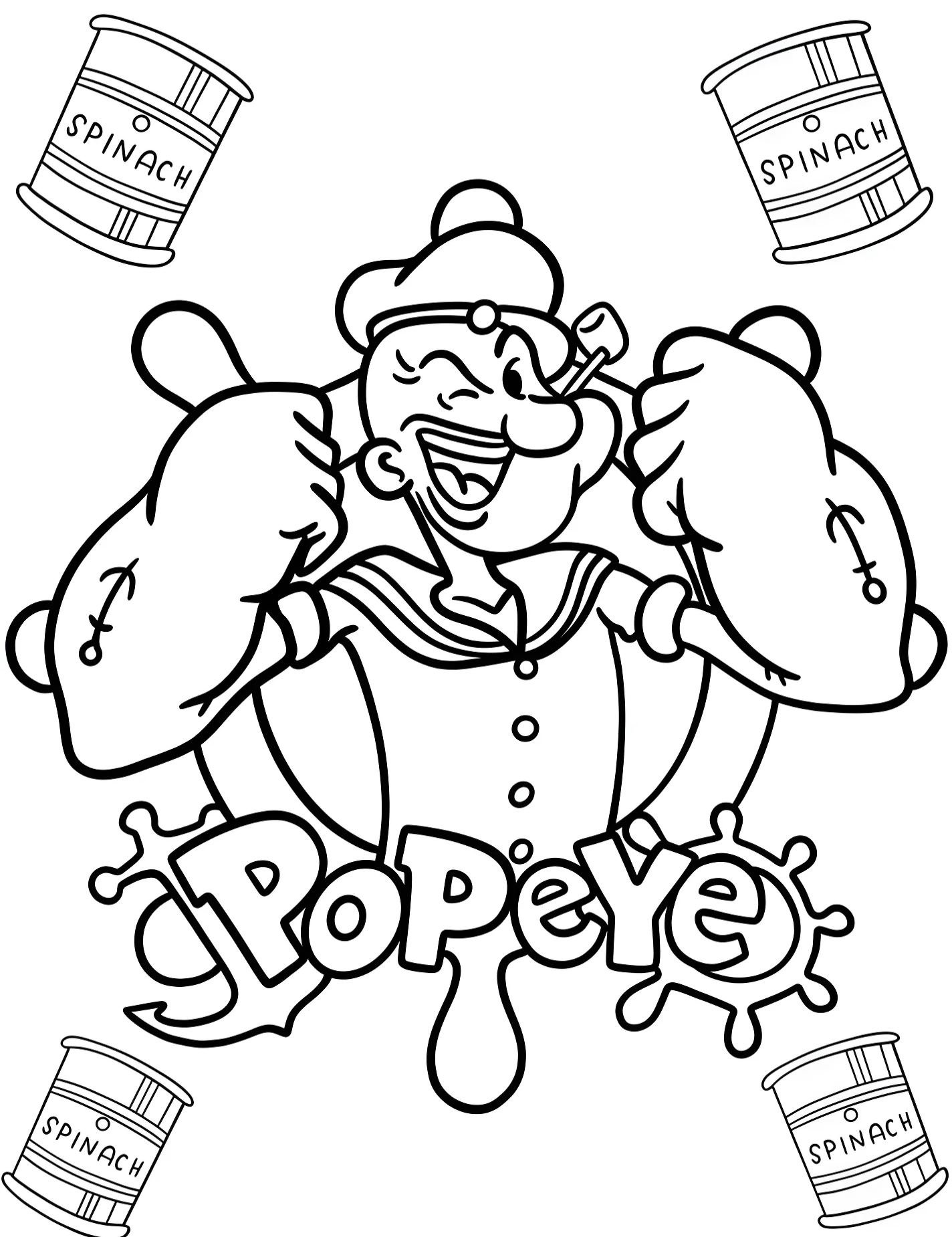 Весёлый моряк Попай для детей №9575. Раскраски из мультиков. Попай (Popeye).